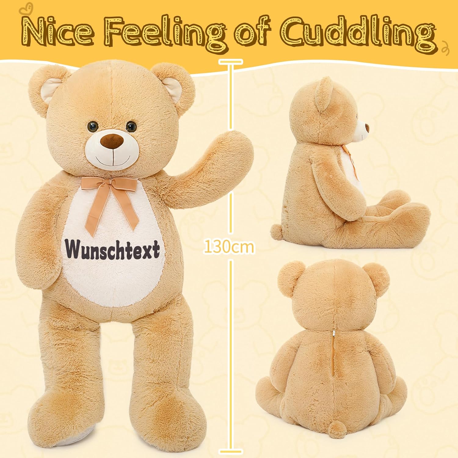 Custom Teddy Bear Stuffed Animals with Custom Text, 51 Inches