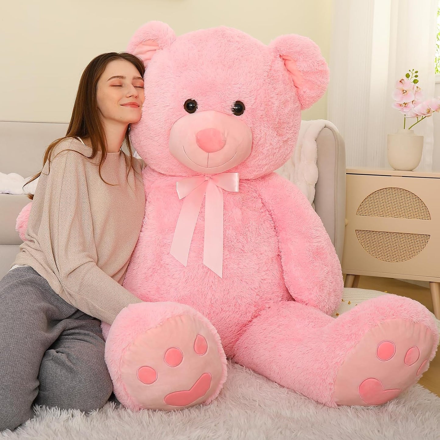 Giant Pink Teddy Bear Plush Toys - 5 Feet Teddy Bear Stuffed Animals -  150 CM Teddy Bear Plushies - Valentine's Day Gift for Girlfriend/Boyfriend - Romantic Confession/Propose Marriage Gift Ideas - Anniversary Gift for Wife/Husband - Teddy Bear Theme Baby Shower - MorisMos Stuffed Animals