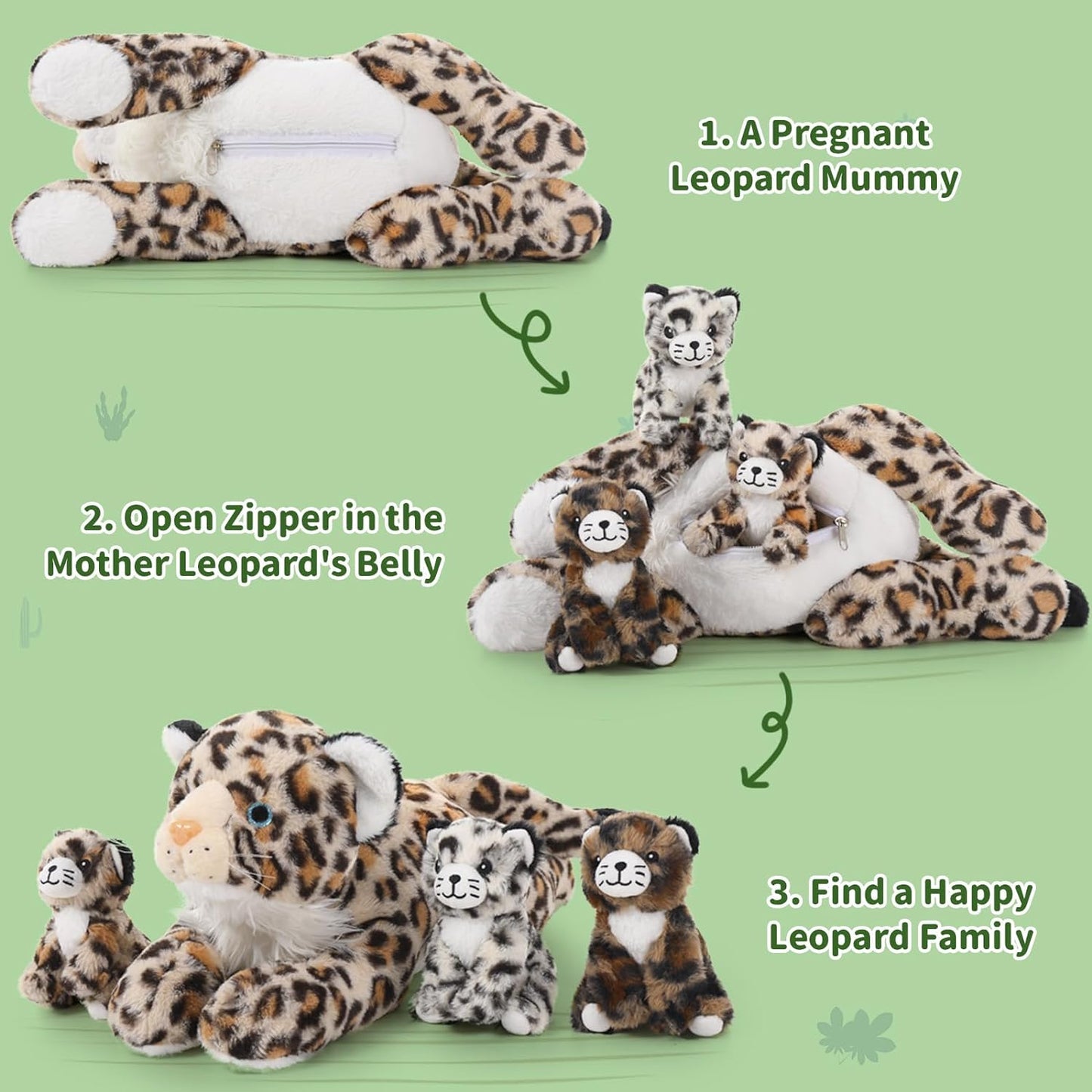Jungle Leopard Stuffed Animals - Cheetah Plush Toys - 4 Pcs Leopard Stuffed Animals - Realistic Cheetah Plush Dolls - Jungle/Safari/Forest Cute Cartoon Plush Pillows for Kids - Christmas/Birthday Gift for Kids