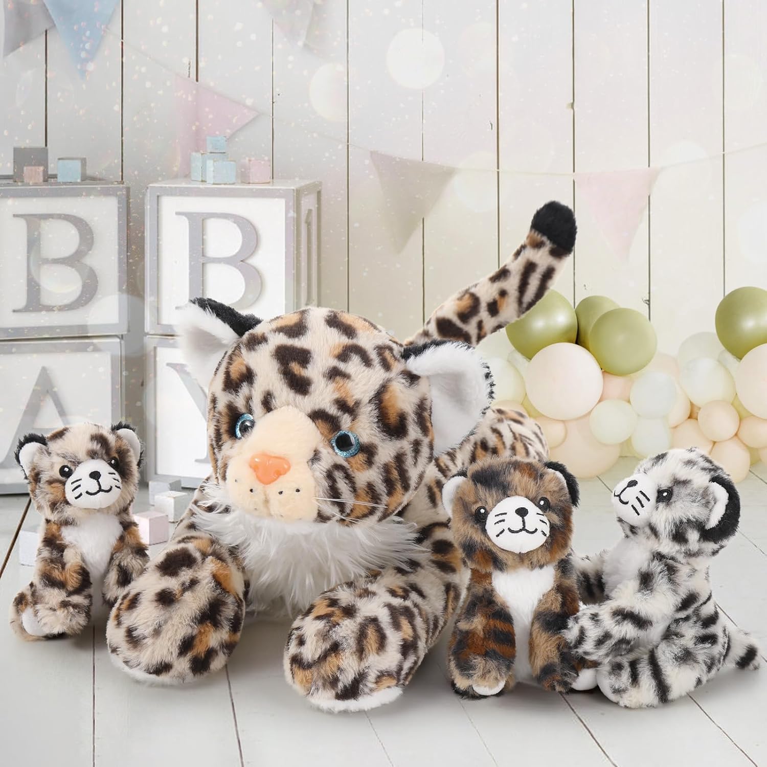 Jungle Leopard Stuffed Animals - Cheetah Plush Toys - 4 Pcs Leopard Stuffed Animals - Realistic Cheetah Plush Dolls - Jungle/Safari/Forest Cute Cartoon Plush Pillows for Kids - Christmas/Birthday Gift for Kids
