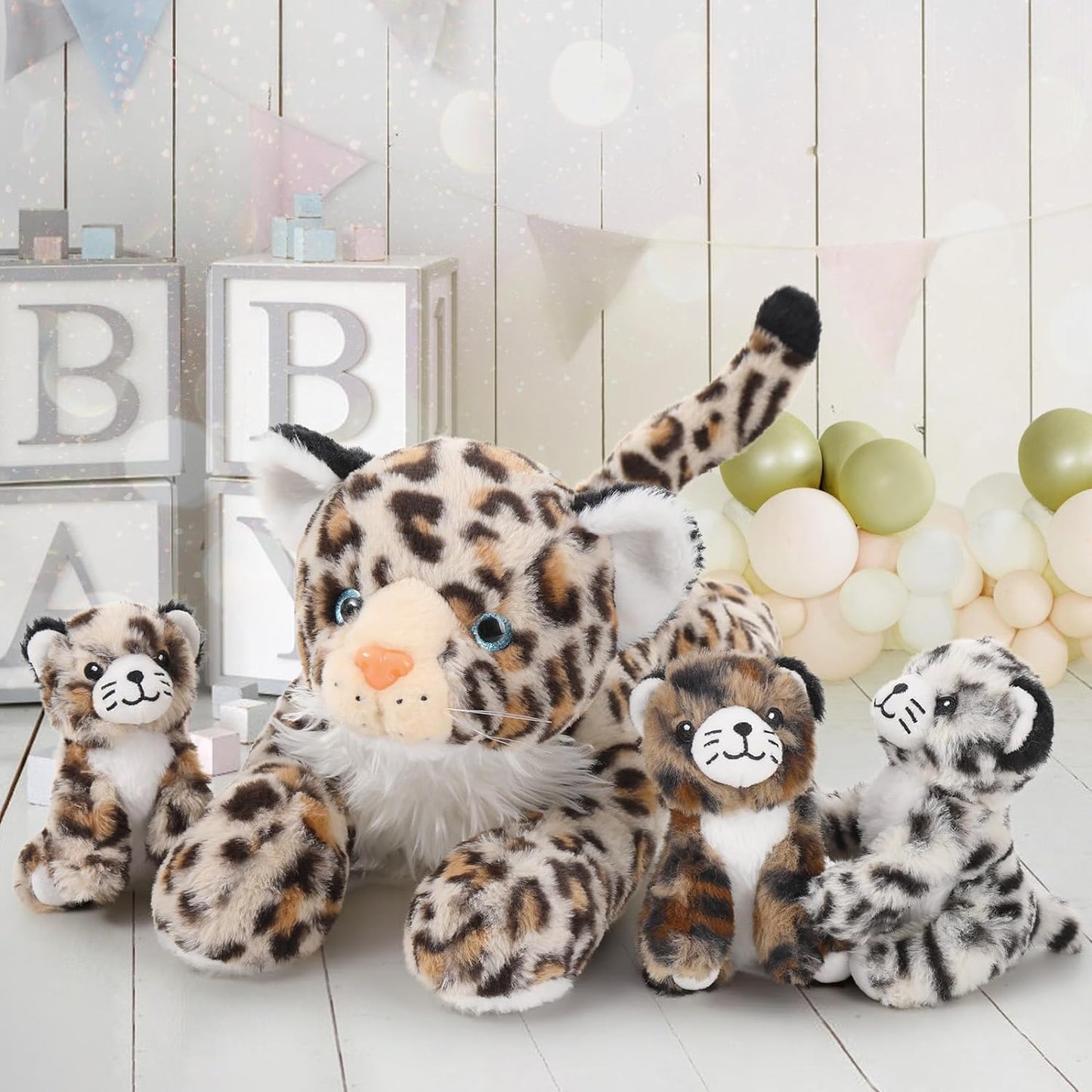 Jungle Leopard Stuffed Animals - Cheetah Plush Toys - 4 Pcs Leopard Stuffed Animals - Realistic Cheetah Plush Dolls - Jungle/Safari/Forest Cute Cartoon Plush Pillows for Kids - Christmas/Birthday Gift for Kids