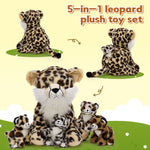 Leopard Stuffed Animals with Babies inside the Belly - One Big Panther with Four Panther Baby Plush Toy Assortment - Jungle Safari Stuffies for Children Teen Adults - Jungle Safari Party Favors