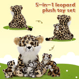 Leopard Stuffed Animals with Babies inside the Belly - One Big Panther with Four Panther Baby Plush Toy Assortment - Jungle Safari Stuffies for Children Teen Adults - Jungle Safari Party Favors