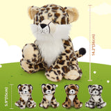 Leopard Stuffed Animals with Babies inside the Belly - One Big Panther with Four Panther Baby Plush Toy Assortment - Jungle Safari Stuffies for Children Teen Adults - Jungle Safari Party Favors