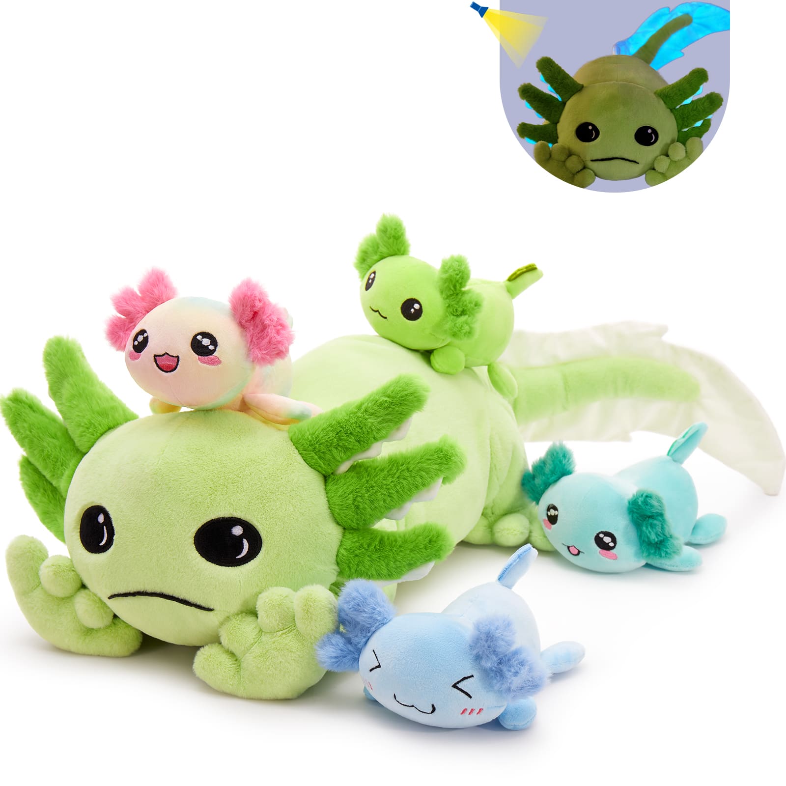 31-Inch Axolotl Plush Toy Set with Four Babies Multiple Colors