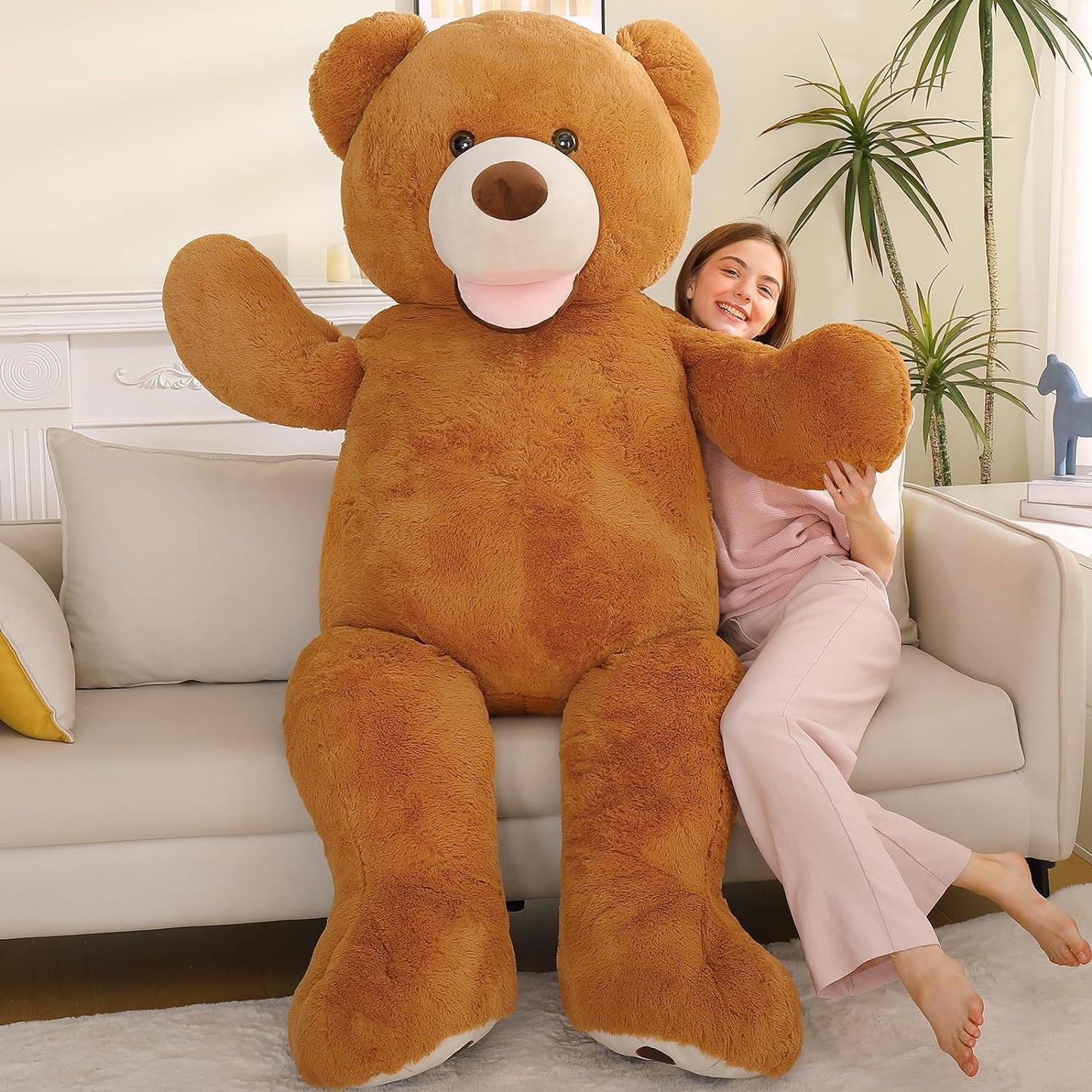 Life Size Teddy Bear Plush Toys - Jumbo Teddy Bear Stuffed Animals, 6 FT - Giant 180 CM Teddy Bear Plush Dolls - Teddy Bear Theme Baby Shower Decoration - Valentine's Day Teddy Bear Gift for Girlfriend/Boyfriend - 'We Can Bearly Wait' Baby Showe Decor Ideas