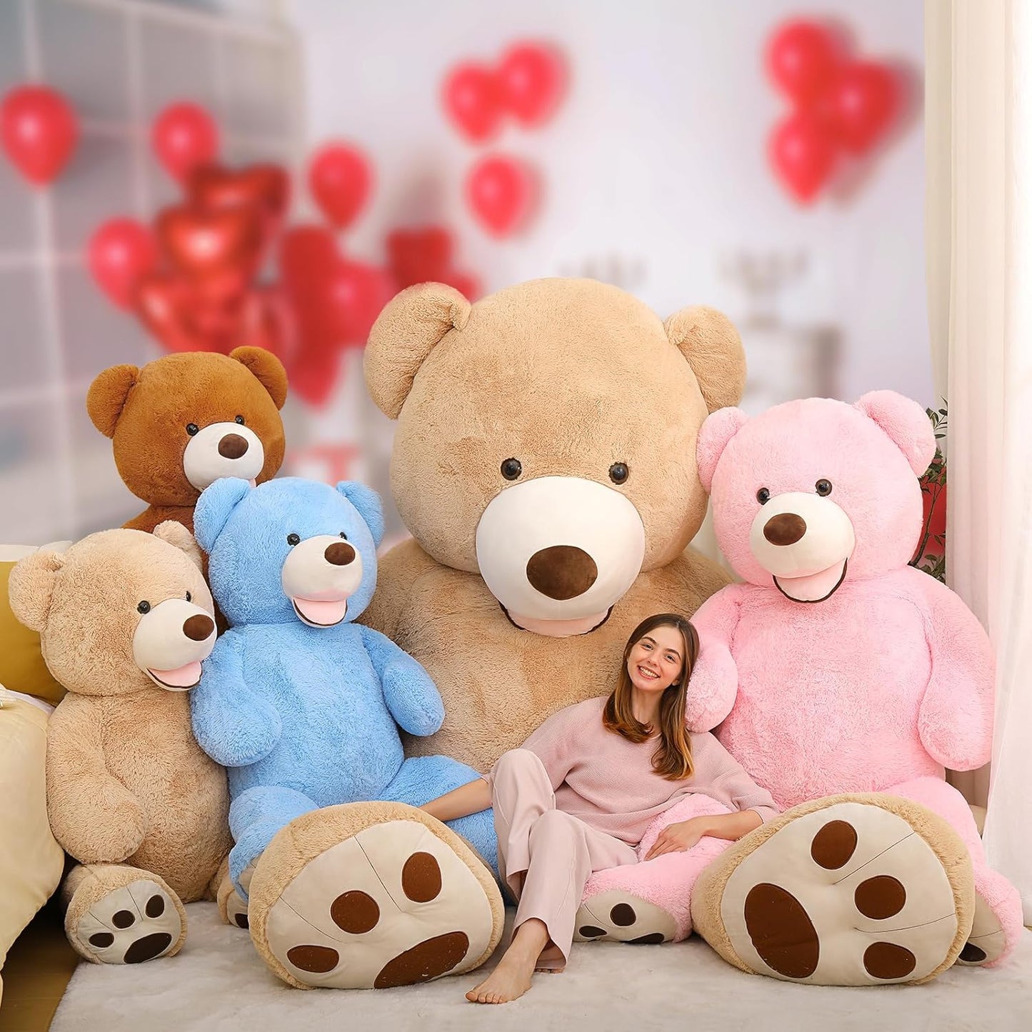 Life Size Teddy Bear Plush Toys - Jumbo Teddy Bear Stuffed Animals, 6 FT - Giant 180 CM Teddy Bear Plush Dolls - Teddy Bear Theme Baby Shower Decoration - Valentine's Day Teddy Bear Gift for Girlfriend/Boyfriend - 'We Can Bearly Wait' Baby Showe Decor Ideas