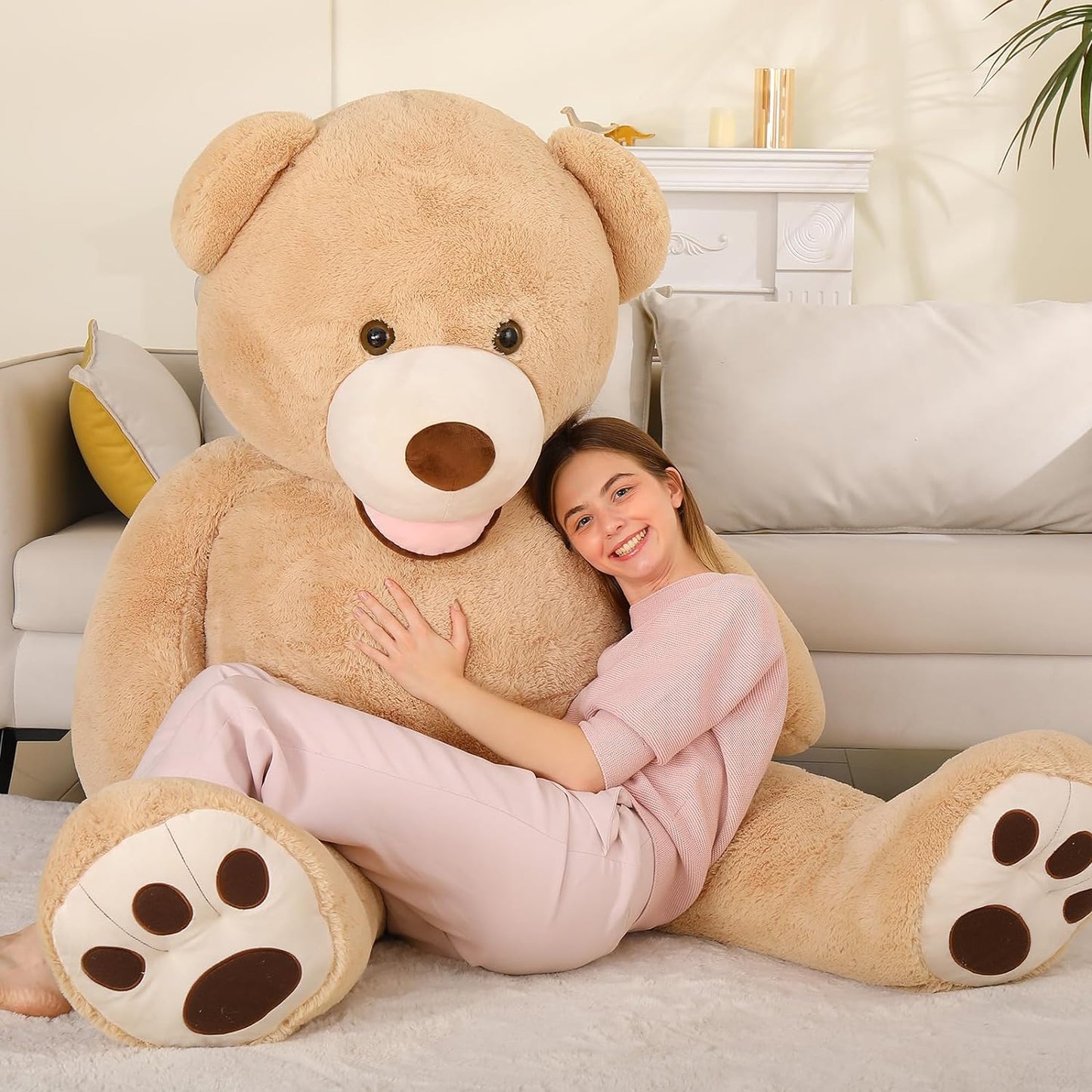 Life Size Teddy Bear Plush Toys - Jumbo Teddy Bear Stuffed Animals, 6 FT - Giant 180 CM Teddy Bear Plush Dolls - Teddy Bear Theme Baby Shower Decoration - Valentine's Day Teddy Bear Gift for Girlfriend/Boyfriend - 'We Can Bearly Wait' Baby Showe Decor Ideas