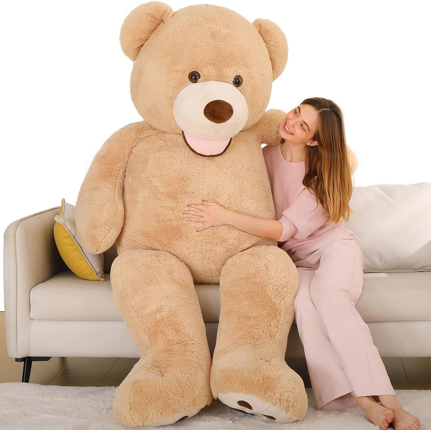 Life Size Teddy Bear Plush Toys - Jumbo Teddy Bear Stuffed Animals, 6 FT - Giant 180 CM Teddy Bear Plush Dolls - Teddy Bear Theme Baby Shower Decoration - Valentine's Day Teddy Bear Gift for Girlfriend/Boyfriend - 'We Can Bearly Wait' Baby Showe Decor Ideas