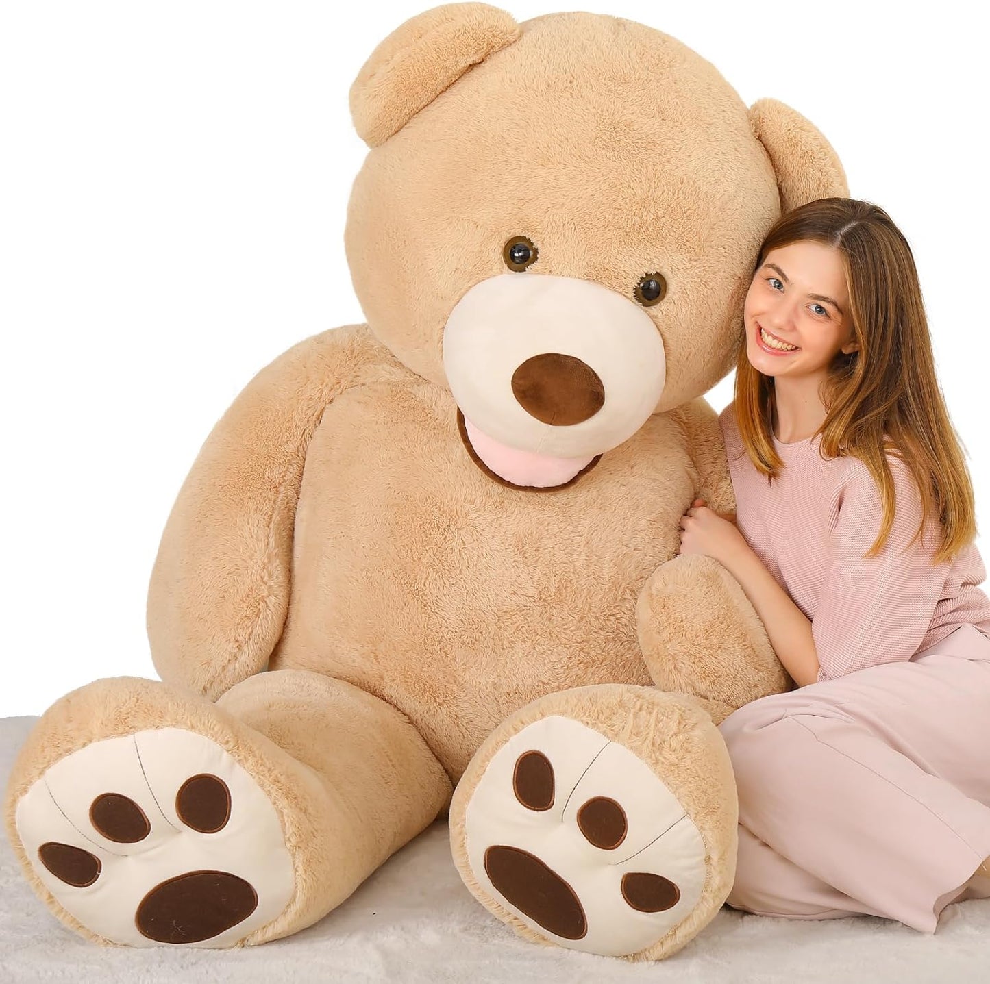 Life Size Teddy Bear Plush Toys - Jumbo Teddy Bear Stuffed Animals, 6 FT - Giant 180 CM Teddy Bear Plush Dolls - Teddy Bear Theme Baby Shower Decoration - Valentine's Day Teddy Bear Gift for Girlfriend/Boyfriend - 'We Can Bearly Wait' Baby Showe Decor Ideas