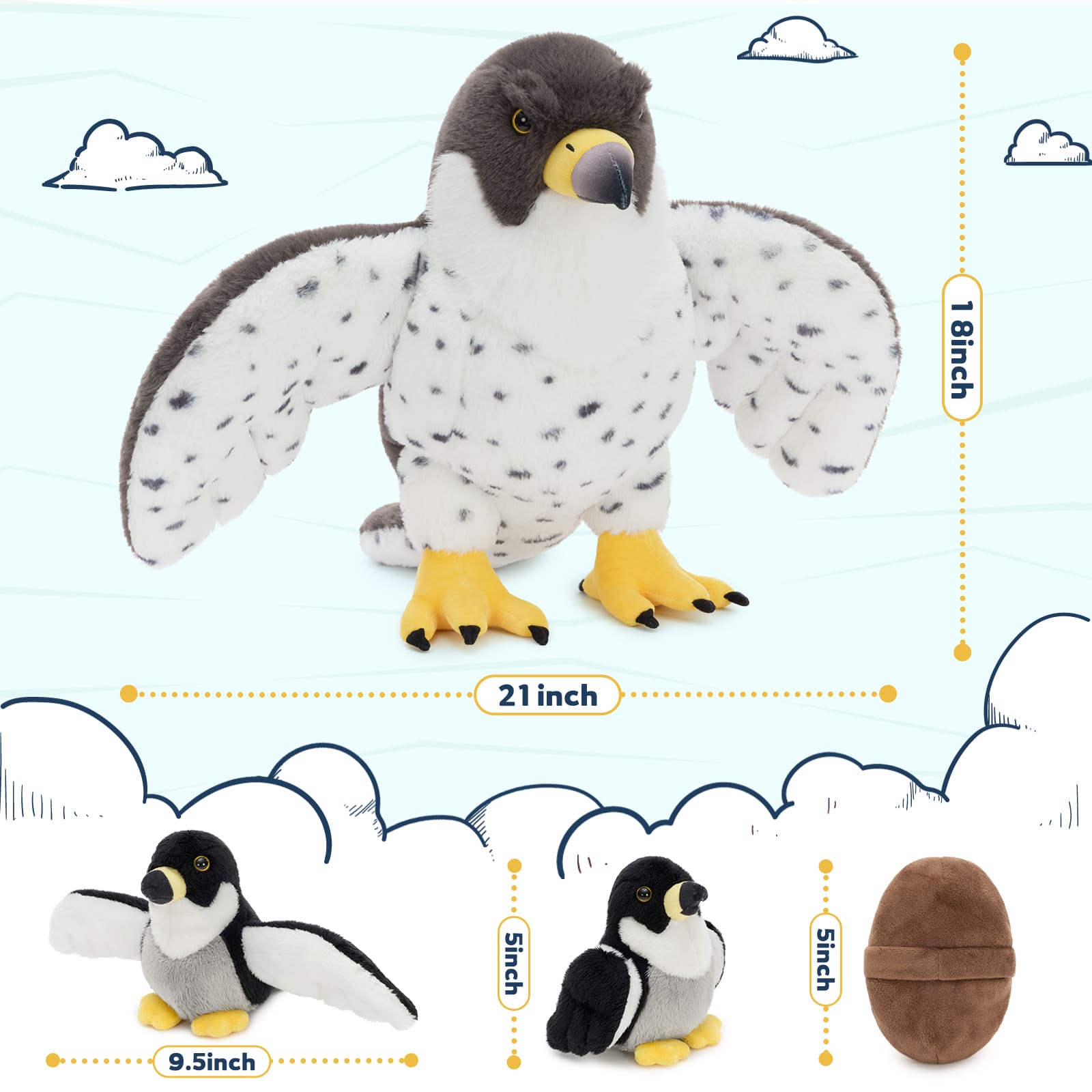 Peregrine Falcon Stuffed Animals with Babies Inside, 21 Inches