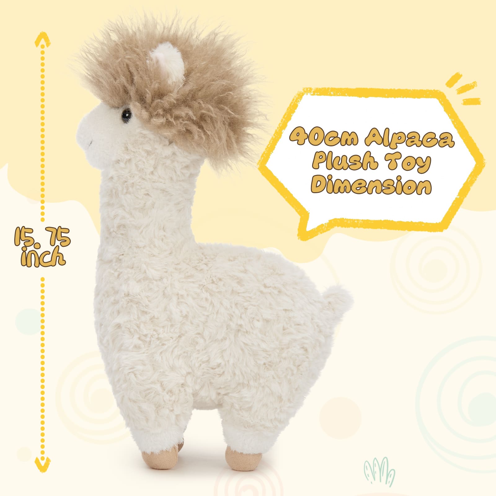 16 Inches Alpaca Plush Toys - Lifelike Llama Stuffed Animals - Large Doll Plushie - Hug Pillow Soft Fluffy Cushion - Kawaii Gift for Girls Boys - MorisMos Stuffies - Free Shipping Worldwide