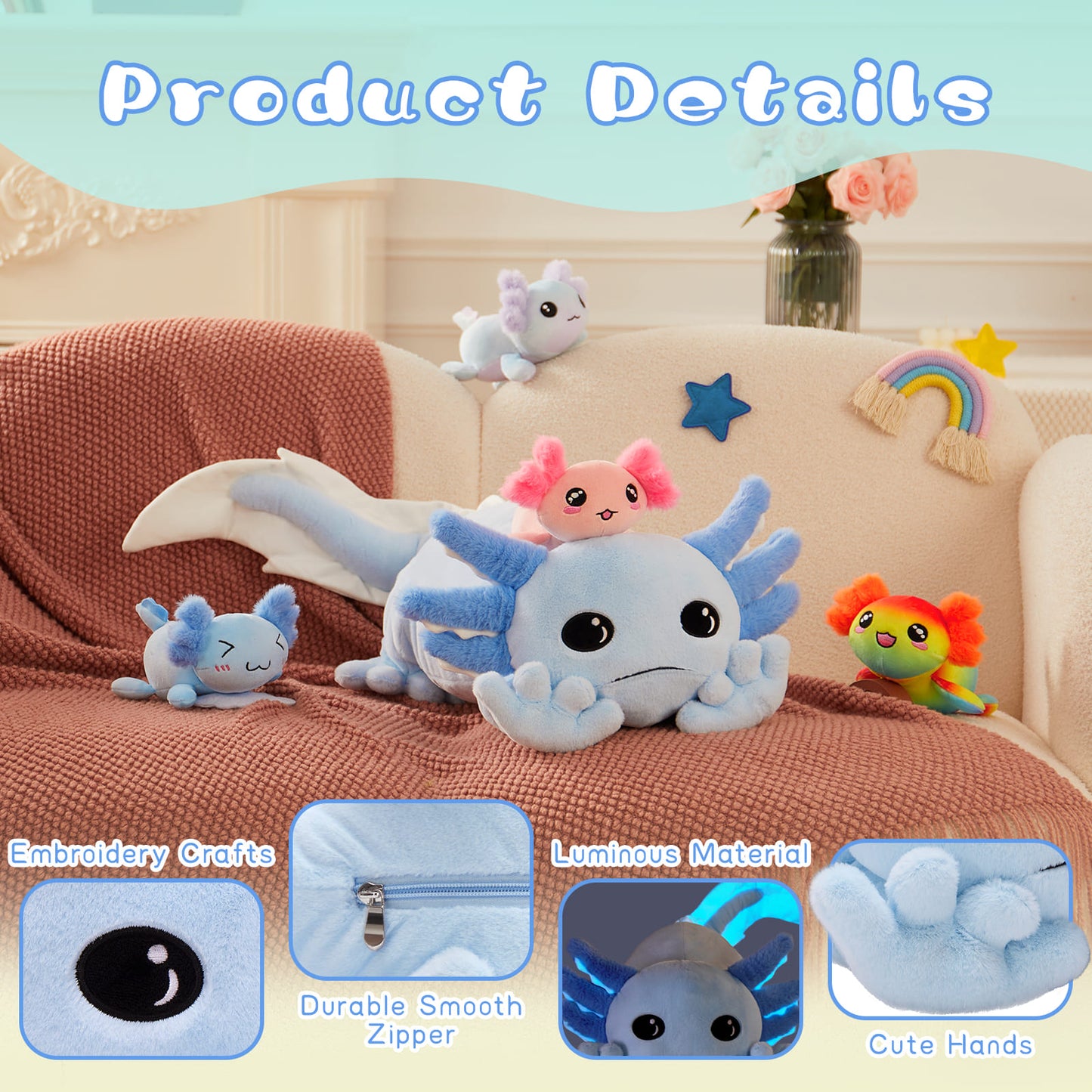 Axolotl Stuffed Animals Salamander Plush Toys, 31 Inches