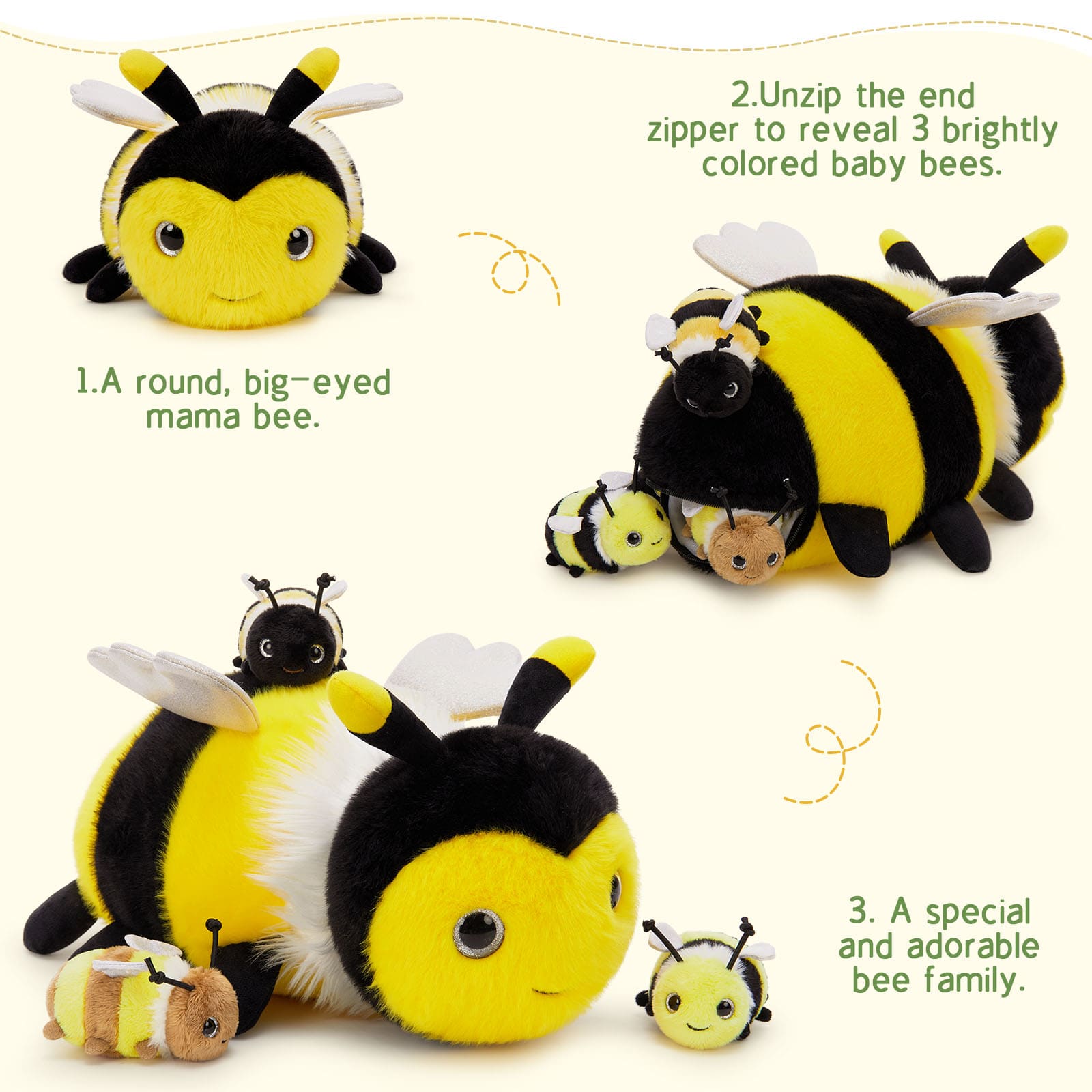 Realistic Bee Stuffed Animals Insect Plush Toys, 15.7 Inches