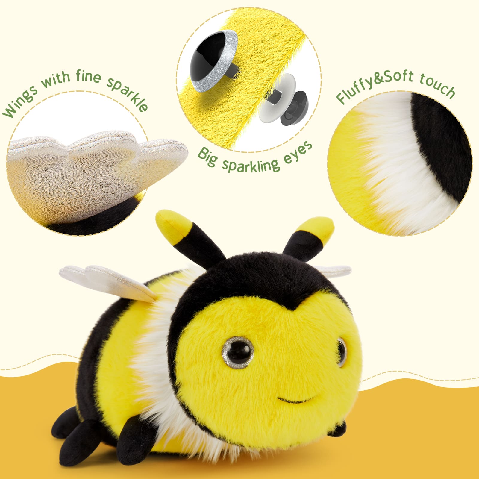 Lifelike Bee Stuffed Animals - Realistic Insect Plush Toys - One Big Bee and Three Bee Babies - Gift for Insect Collectors - Gift for Nature Lovers - Nature Theme Party Favors 