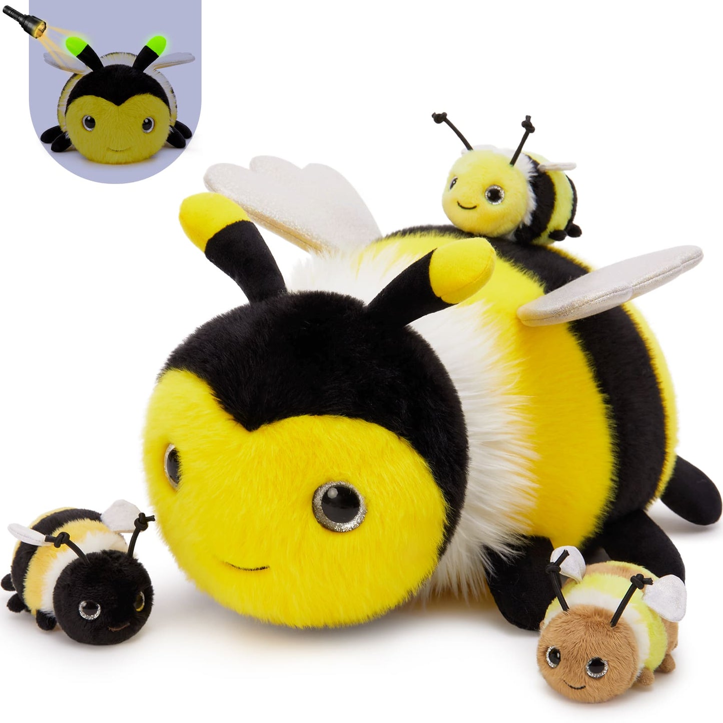 Lifelike Bee Stuffed Animals - Realistic Insect Plush Toys - One Big Bee and Three Bee Babies - Gift for Insect Collectors - Gift for Nature Lovers - Nature Theme Party Favors 