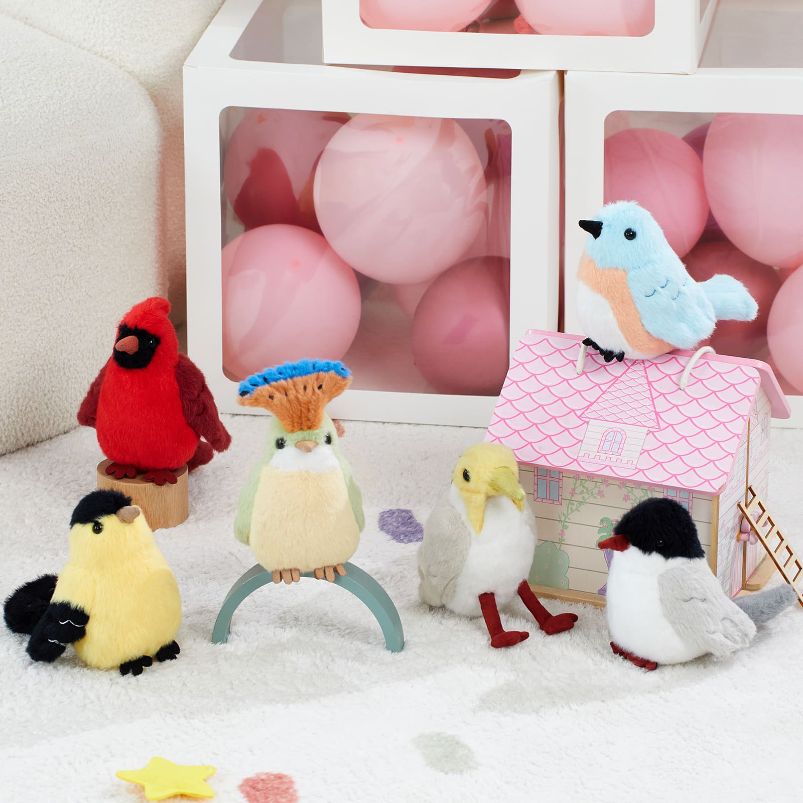 Bird Stuffed Animals Assortment - Bluebird, Cardinal, American Goldfinch, Arctic Tern, Vanellus Miles, Poyal Flycatcher - Gift for Birders - Party Favors - Education Toys for Kids
