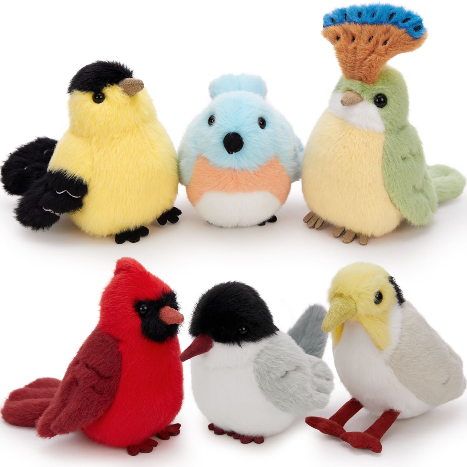Bird Stuffed Animals Assortment - Bluebird, Cardinal, American Goldfinch, Arctic Tern, Vanellus Miles, Poyal Flycatcher - Gift for Birders - Party Favors - Education Toys for Kids
