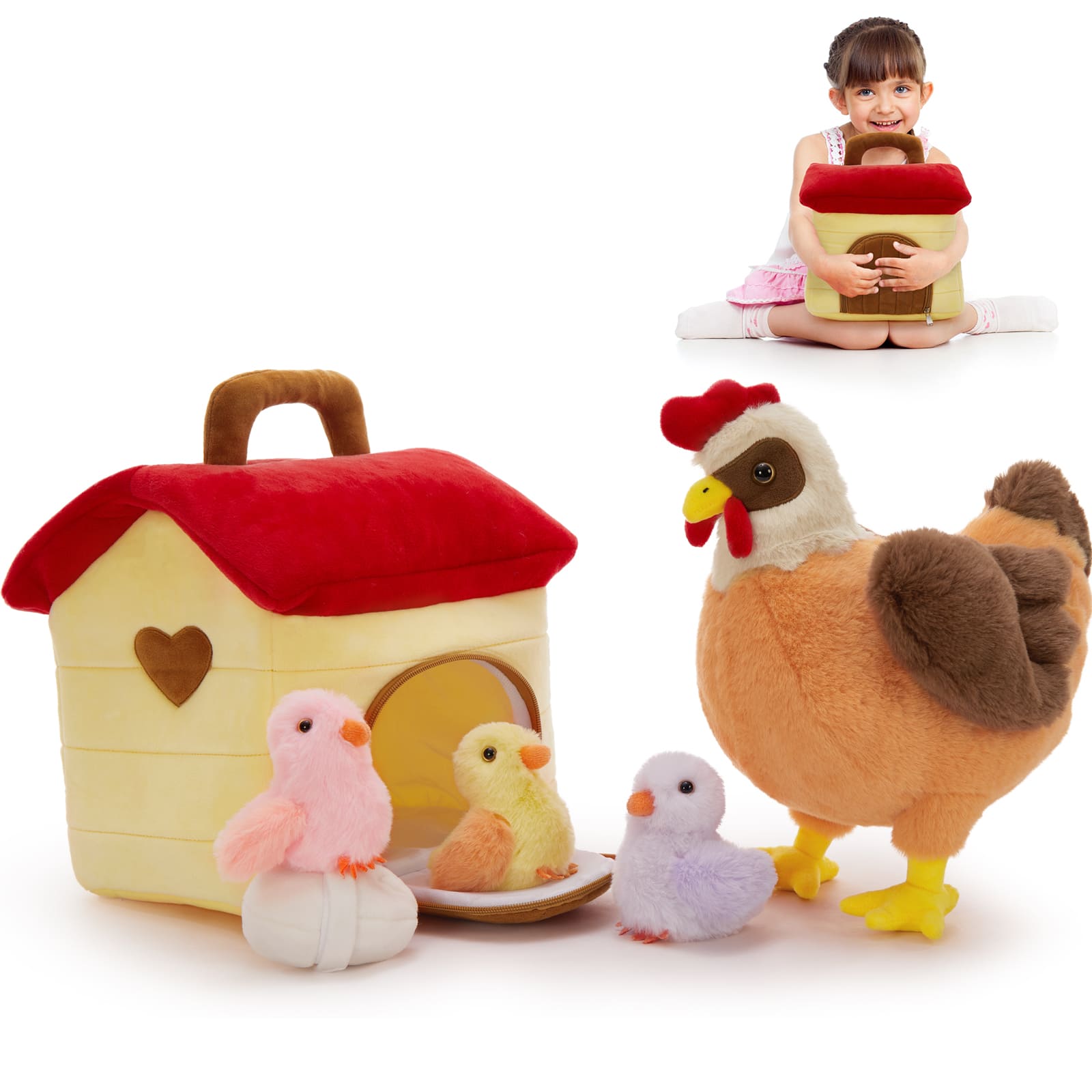 6 Pcs Chicken Family Stuffed Animals, 13.5 Inches