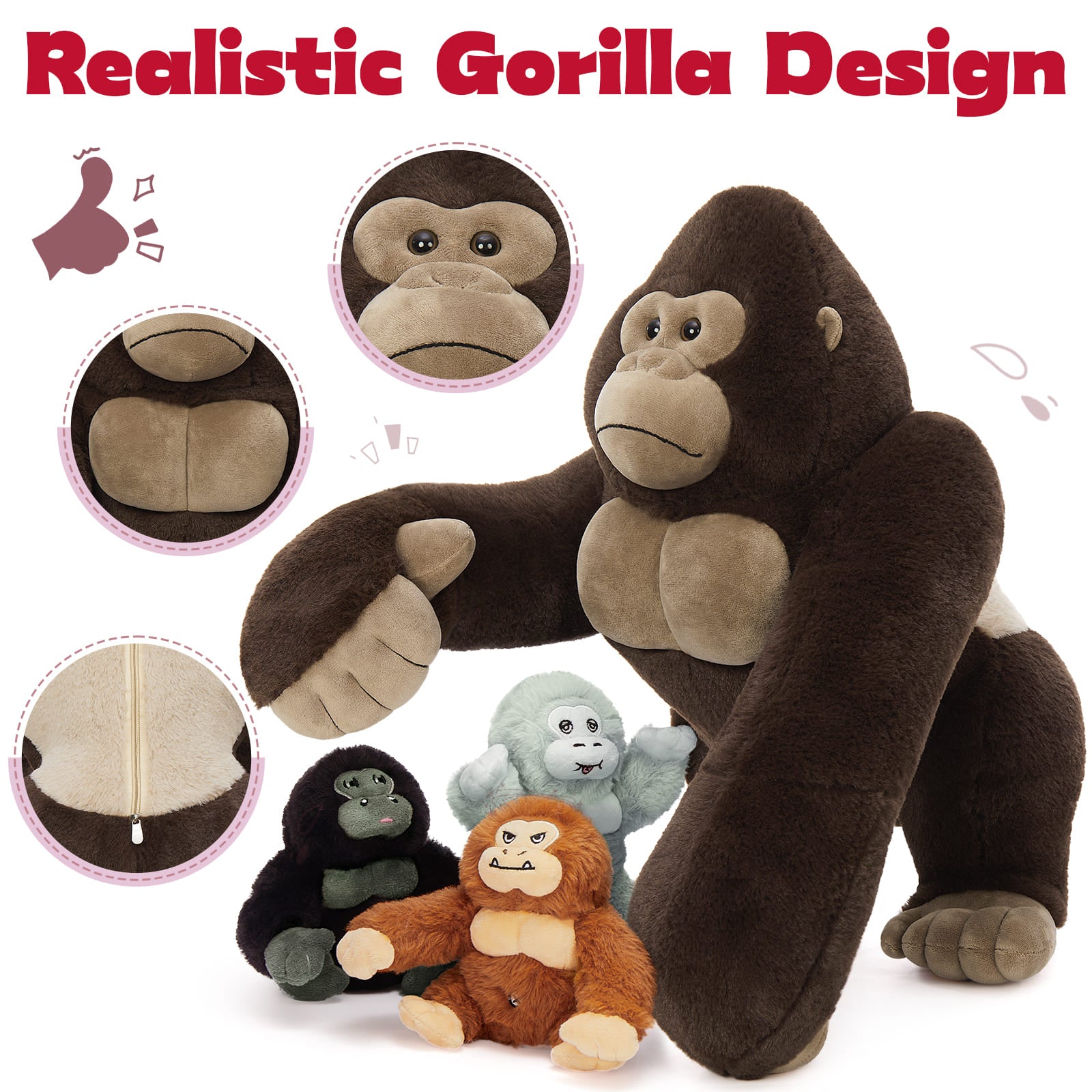 Gorilla Stuffed Animals Chimpanzees Plush Toys, 19.6 Inches