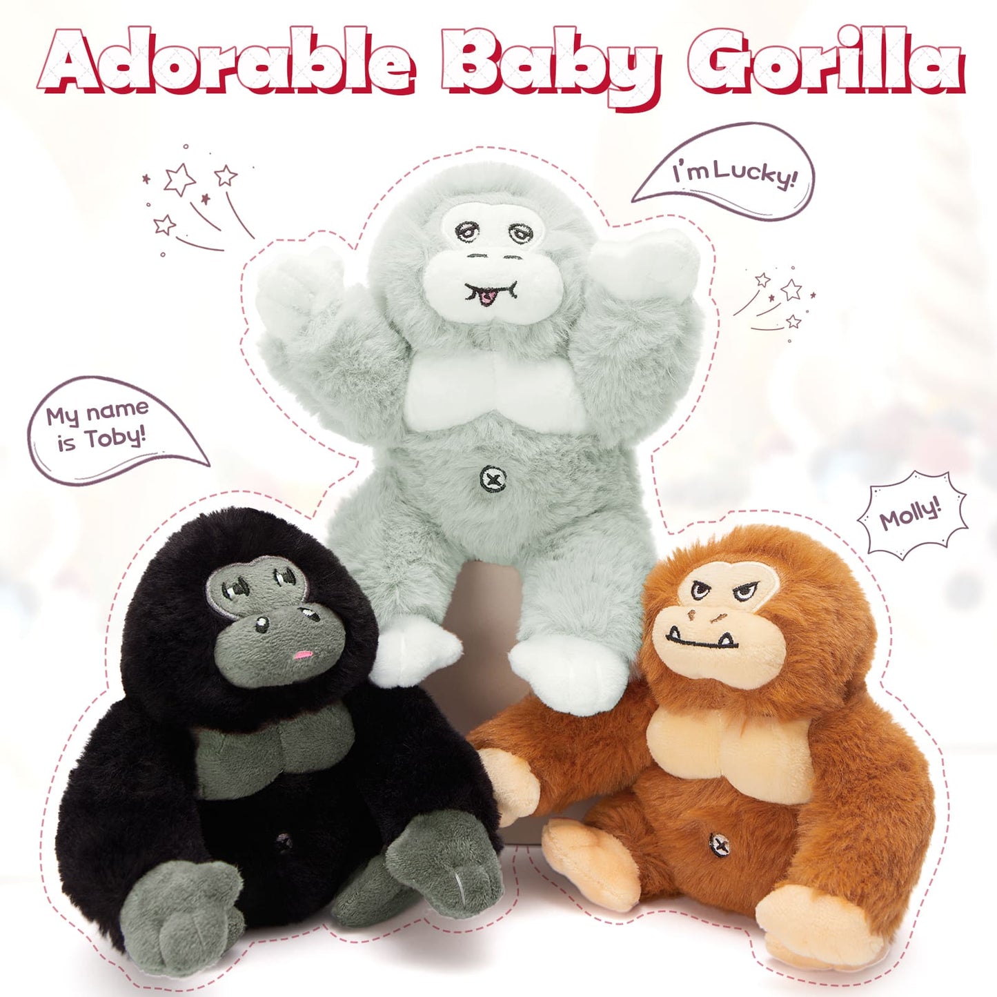 Realistic Gorilla Stuffed Animals - Lifelike Chimpanzees Plush Toys -  Orangutan Stuffed Animals with Babies in the Belly - Three Gorilla Stuffed Animal Babies with Their Mom - Jungle/Safari/Forest Stuffed Animals - Zoo Souvenirs - Free Shipping