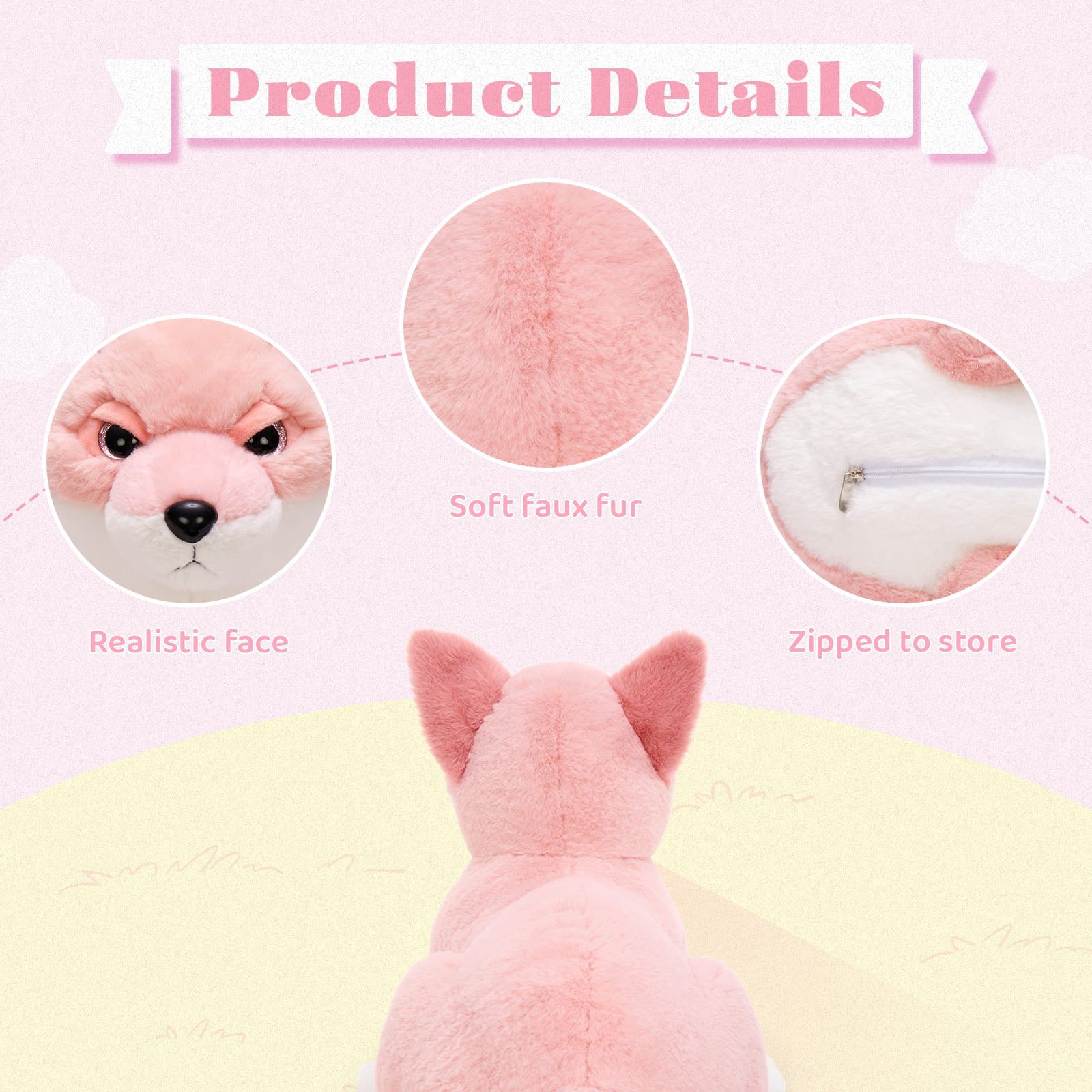 4 Pcs Fox Stuffed Animals, Reddish Brown/Pink, 22 Inches