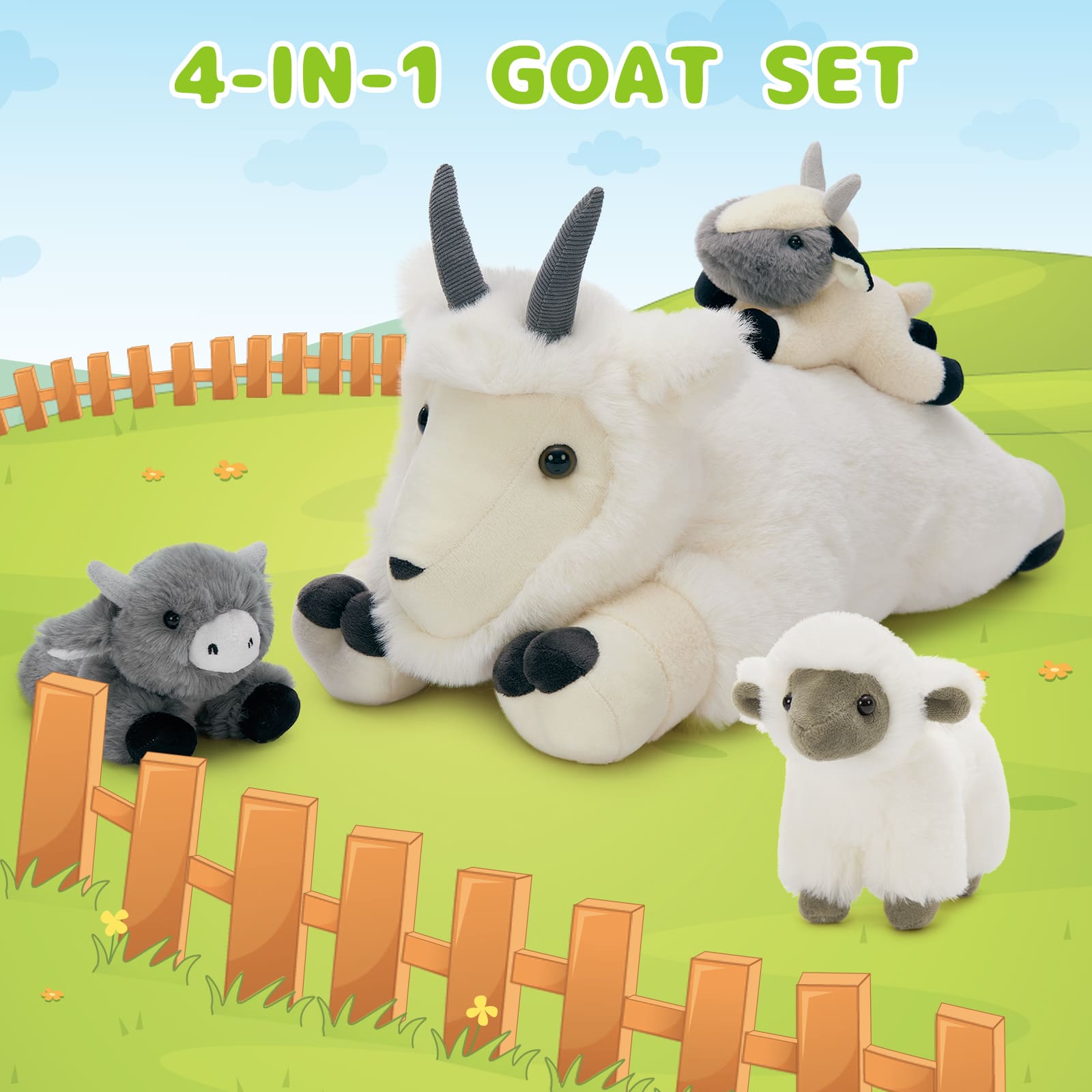 Goat Stuffed Animals Farm Plush Toys, Beige, 17.72 Inches