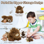 One Big Highland Cow with Three Calves - Highland Cattle Stuffed Animals with Babies inside the Belly - Lifelike Highland Cow Toys for Kids, Teens, Adults - Fluffy Baby Highland Cows - Farm Souvenirs - Farm Theme Party Favors