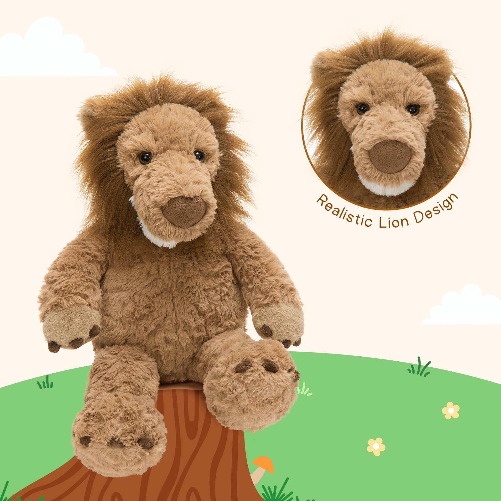 Lifelike Lion Plush Toys Jungle Stuffed Animals, 17.7 Inches