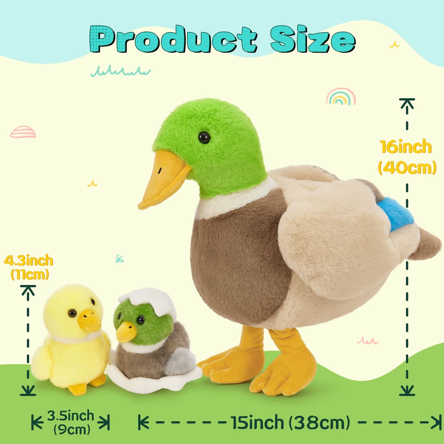 Realistic Mallard Duck Stuffed Animals - Lifelike Green Duck Plush Toys - 16 Inch Duck Plush Dolls - Stuffed Animal Babies with Their Moms - Cute Christmas/Birthday Gift For Children