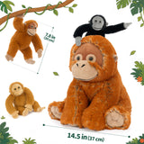 Giant Orangutan Plush Toy with Baby Monkeys Soft Stuffed Animal Family Toy