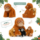 Giant Orangutan Plush Toy with Baby Monkeys Soft Stuffed Animal Family Toy