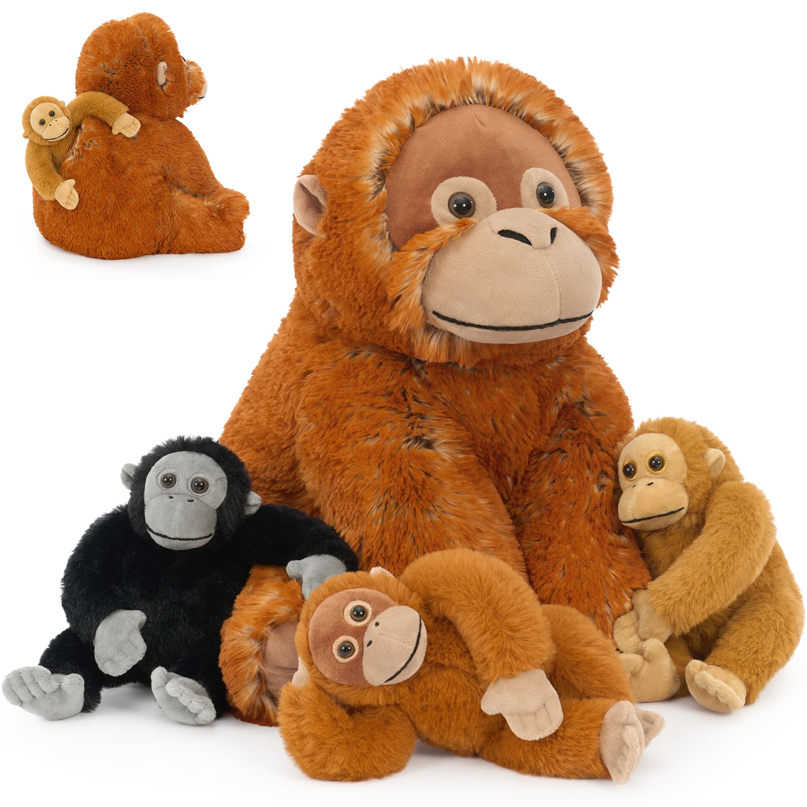 Giant Orangutan Plush Toy with Baby Monkeys Soft Stuffed Animal Family Toy