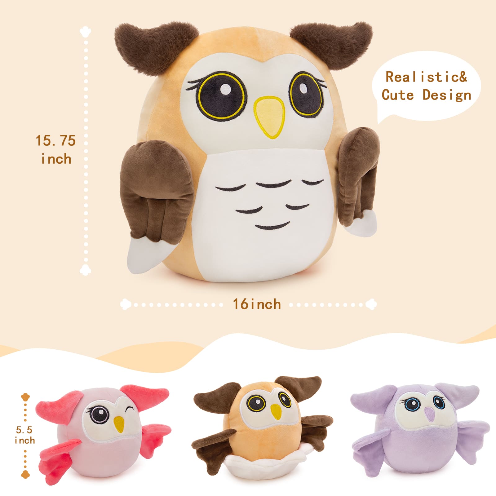 Owl Stuffed Animals Nighthawk Plush Toys, 15.75 Inches