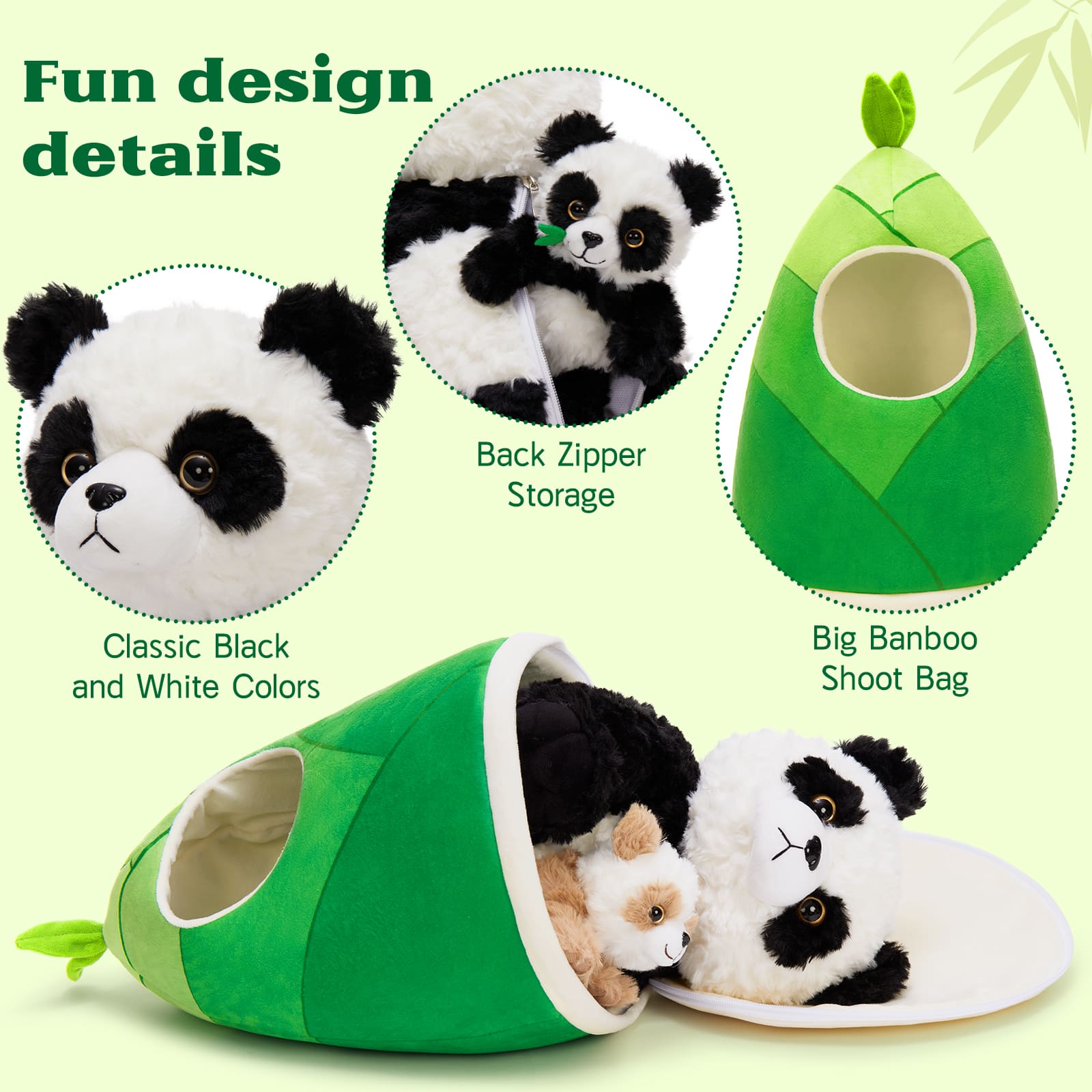 Panda Stuffed Animals Bamboo Shoot Plush Toys, 17.3 Inches
