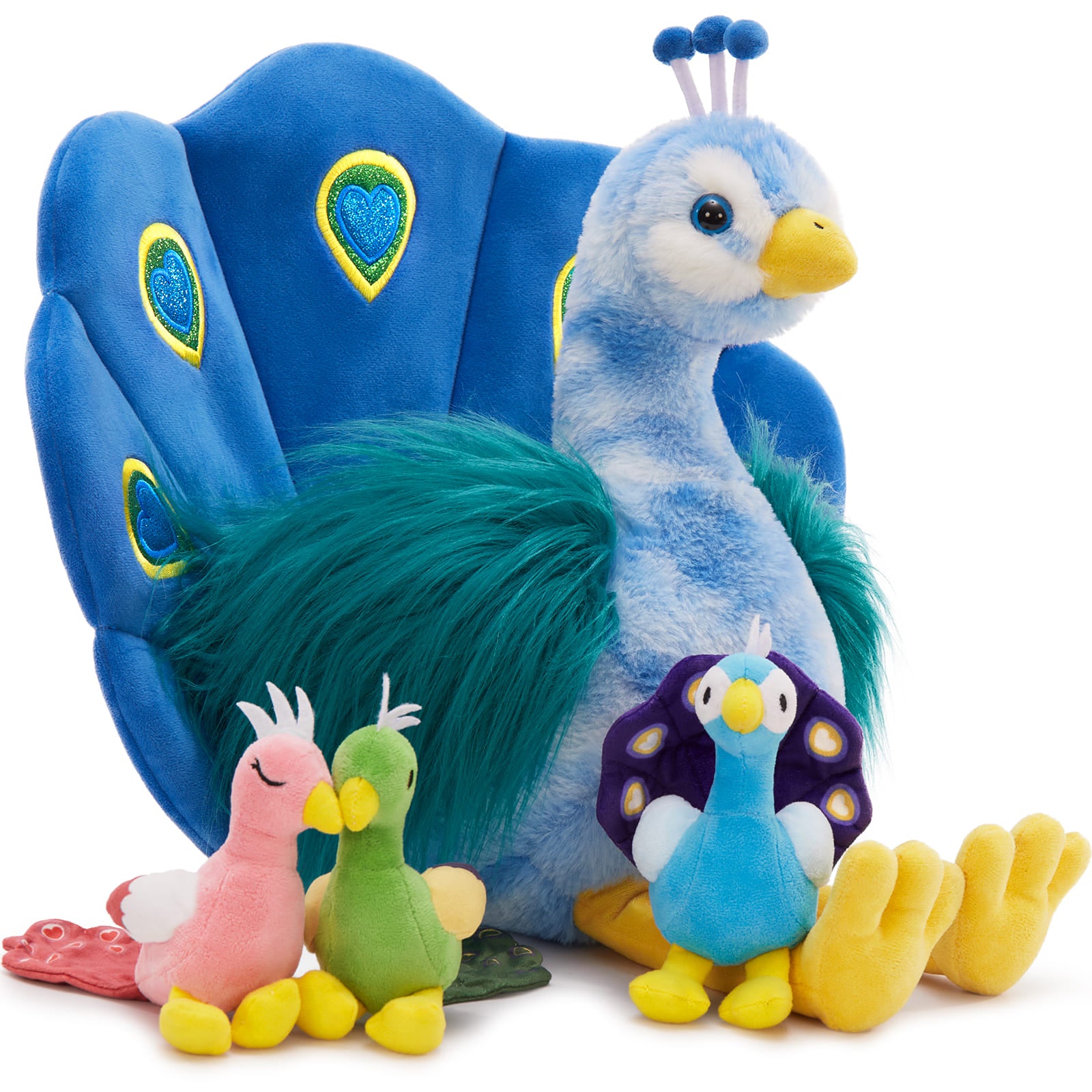 4 Pcs Lifelike Peacock Stuffed Animals - Stuffed Animals Peacock Babies with Their Mom - Peacock Stuffed Animals with Babies in the Belly - Zoo Souvenirs for Children - Birthday Christmas Thanksgiving Day Gift Ideas