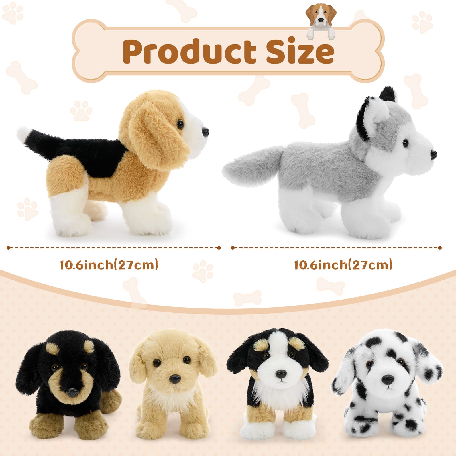 6 Pcs Dog Stuffed Animals Puppy Plush Toys, 10 Inches - Schnauzer/Husky/Bernese/Golden Retriever/Beagle/Dalmatian - MorisMos Puppy Stuffed Animals Bulk - Dog Plush Toys Collection - Free Shipping