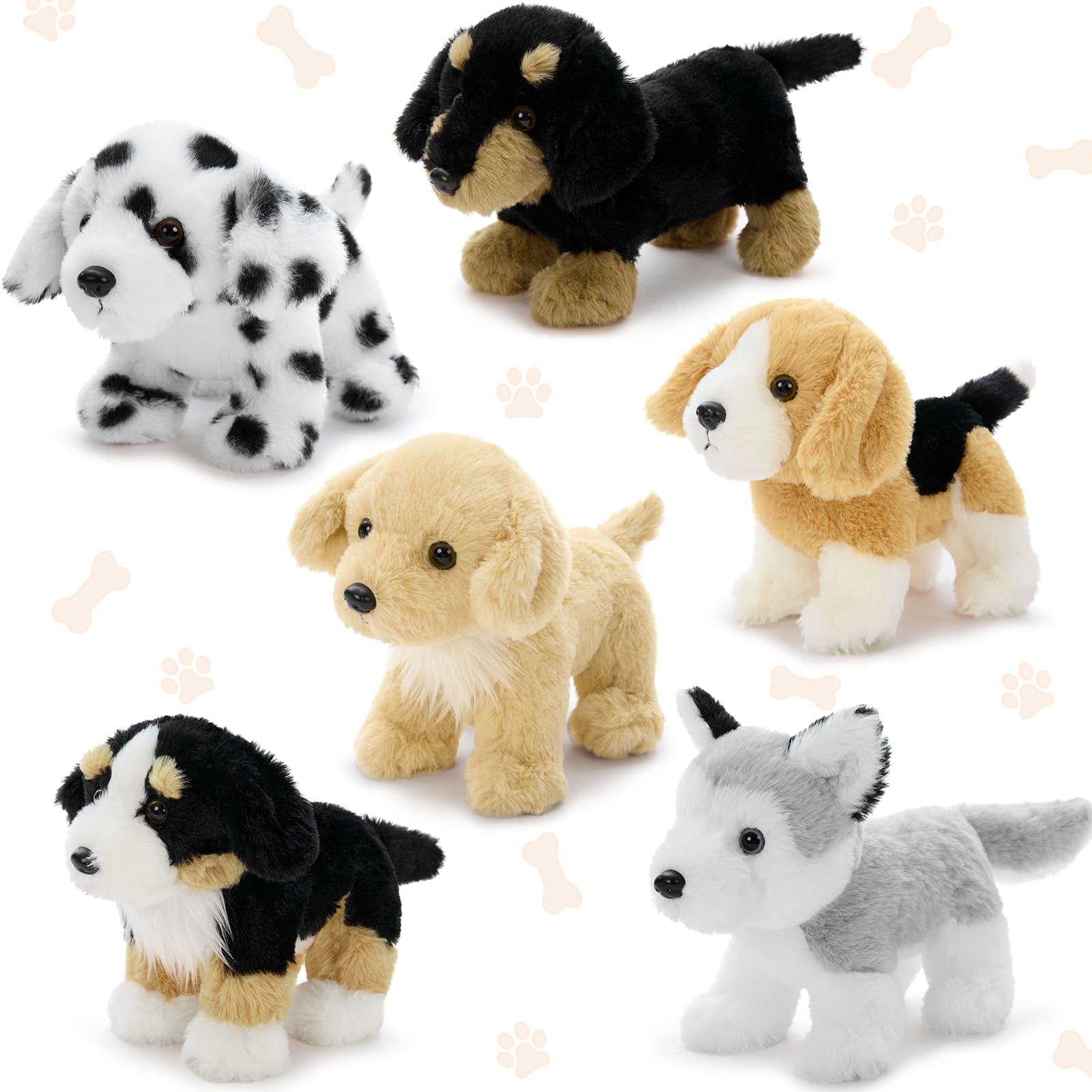6 Pcs Dog Stuffed Animals Puppy Plush Toys, 10.6 Inches