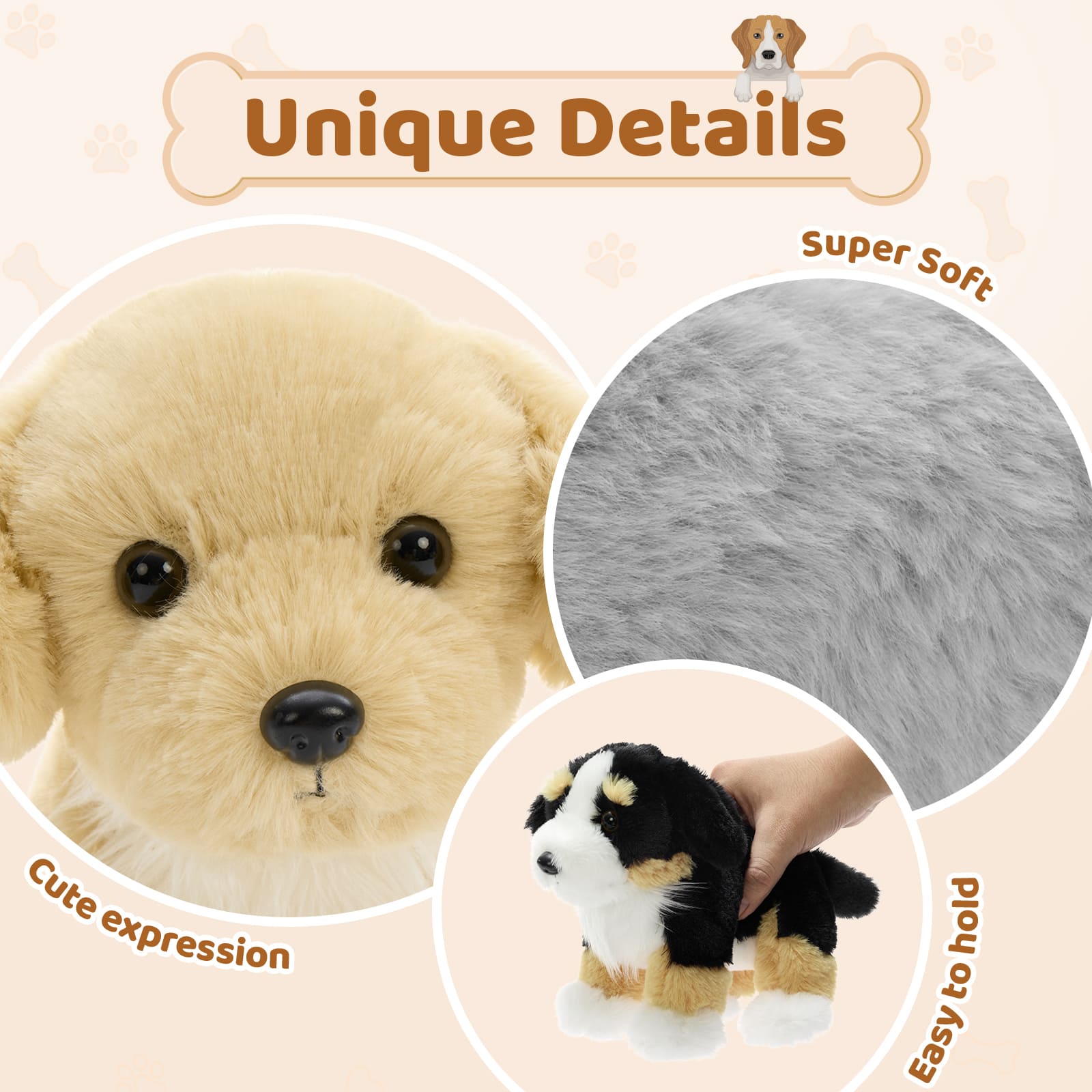 6 Pcs Dog Stuffed Animals Puppy Plush Toys, 10 Inches - Schnauzer/Husky/Bernese/Golden Retriever/Beagle/Dalmatian - MorisMos Puppy Stuffed Animals Bulk - Dog Plush Toys Collection - Free Shipping
