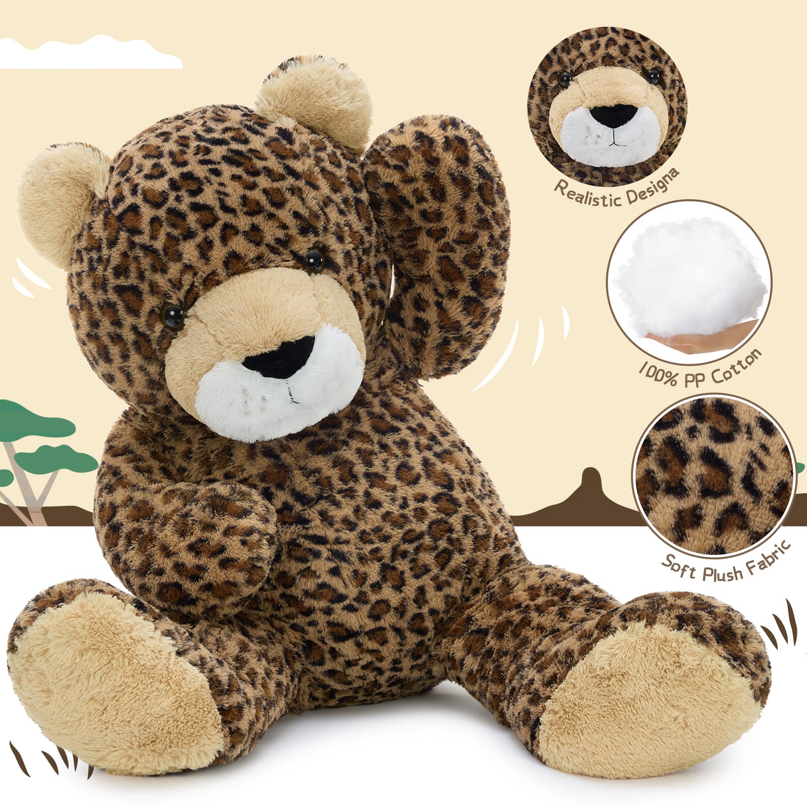 Leopard Print Teddy Bear Plush Toy 51 Inch Cheetah Stuffed Animals
