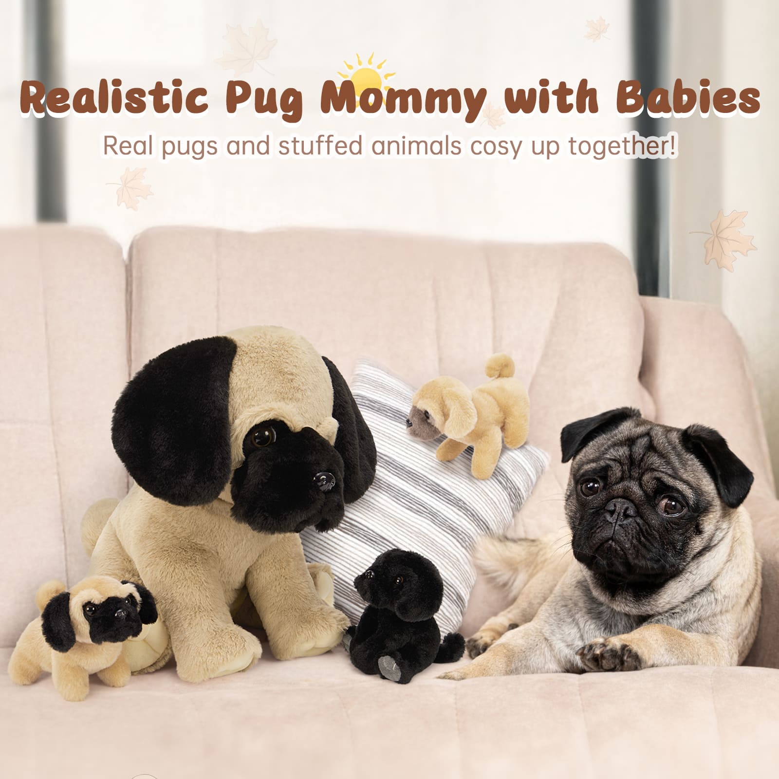Realistic Pug Stuffed Animals Dog Plush Toys, 13.78 Inches