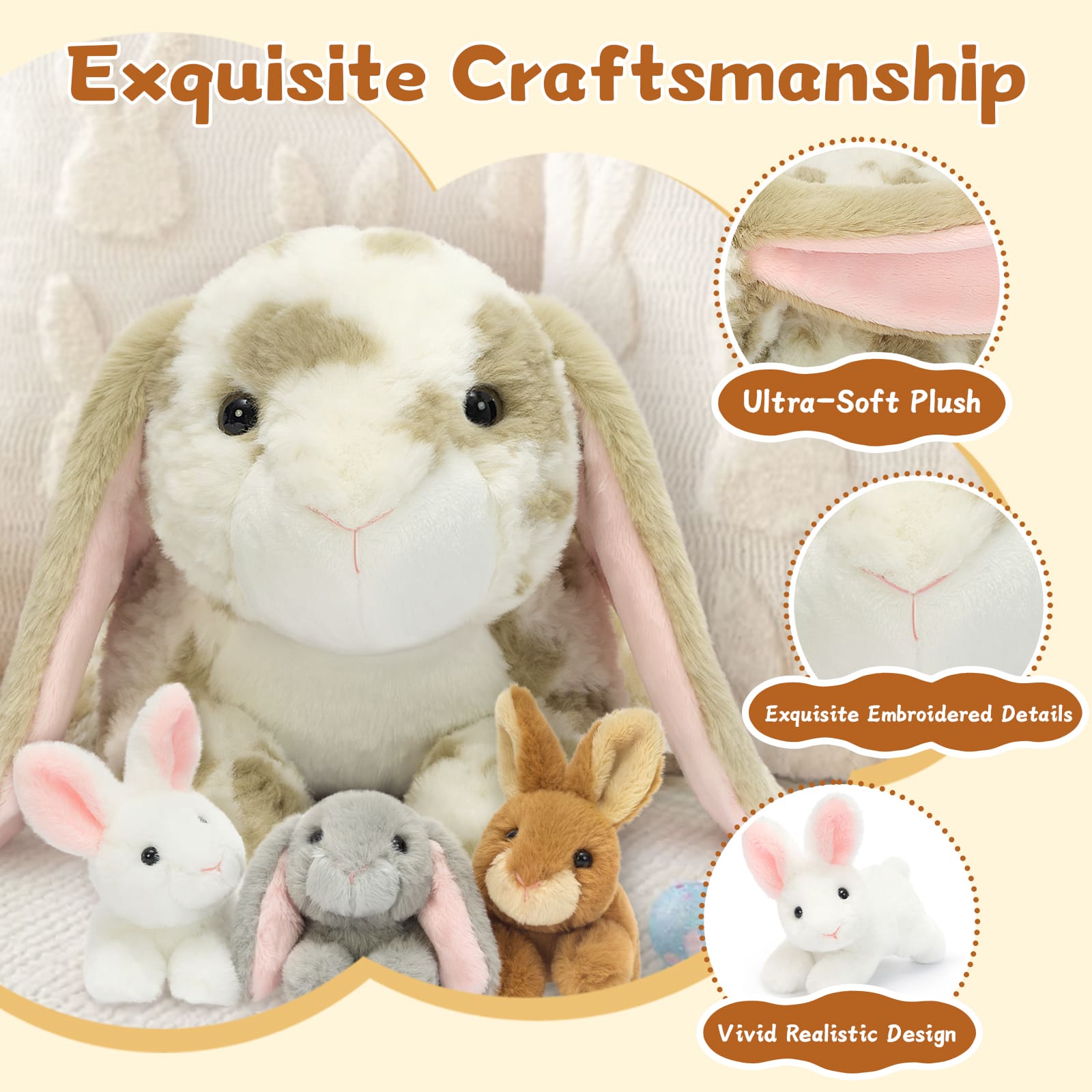 Realistic Bunny Stuffed Animals with Babies Inside, 17.7 Inches