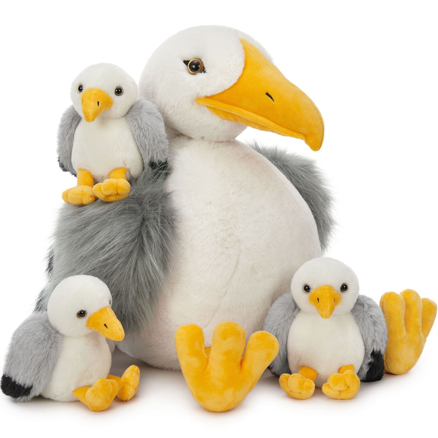 Lifelike Seagull Stuffed Animals - Realistic Bird Plush Toys - One Big Seagull with Three Seagull Baby Plush Toy Assortment - Stuffed Animal Babies with Their Mom - Stuffed Animals with Babies in the Belly - Free Shipping Now