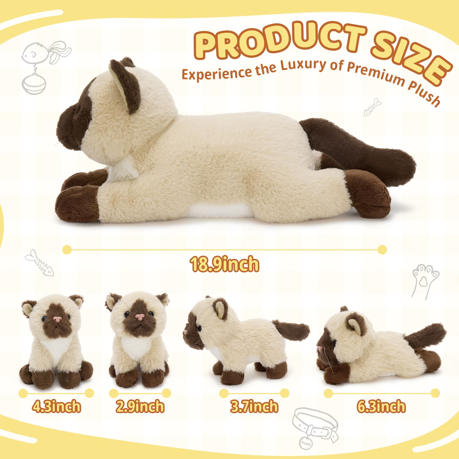Siamese Cat Plush Toys Kitten Stuffed Animals, 18.9 Inches