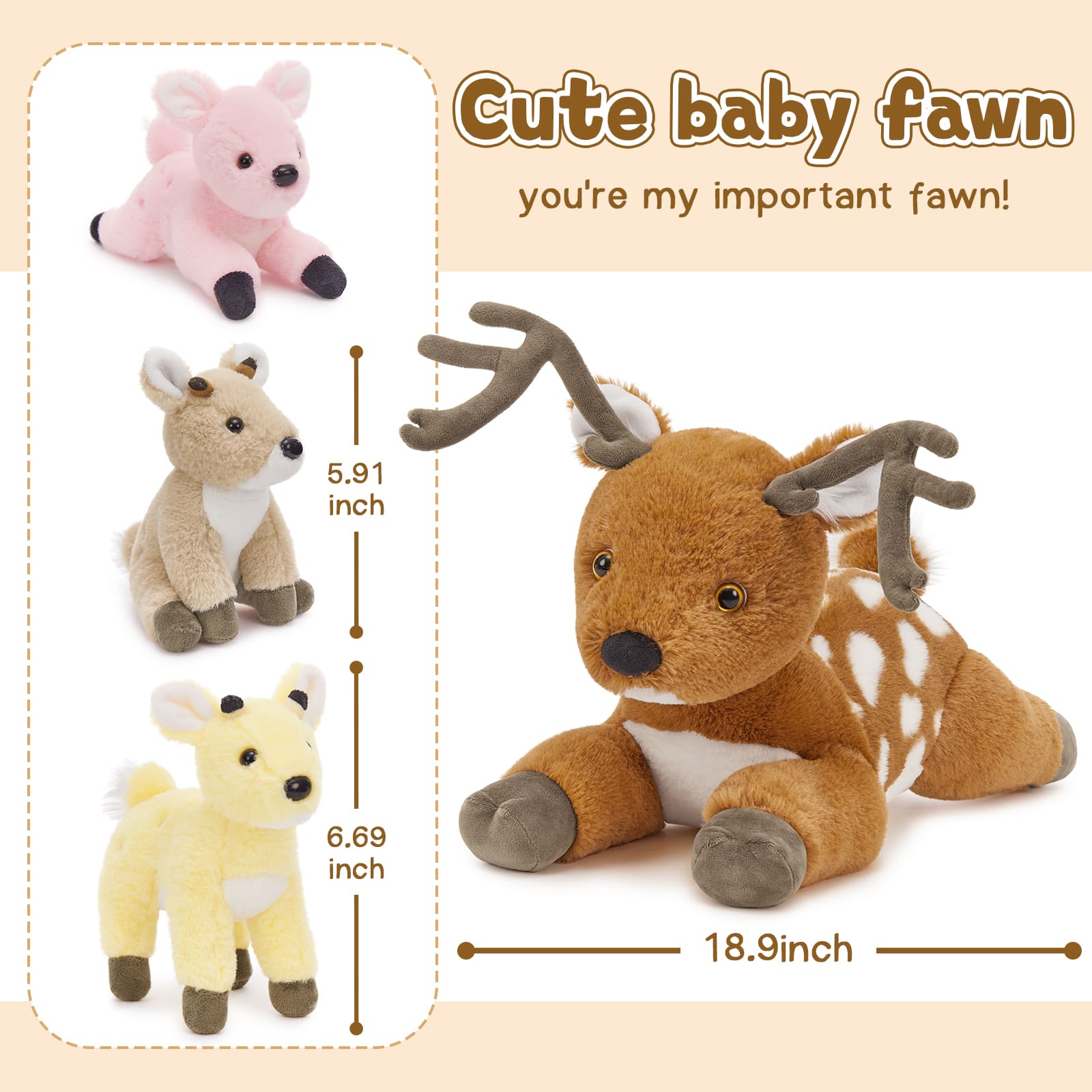 Realistic Sika Deer Stuffed Animals - Deer Plush Toys - Stuffed Animal Babies with Their Mom - Jungle Safari Soft Toys - Cute Party Favors - Birthday Christmas Gift for Children