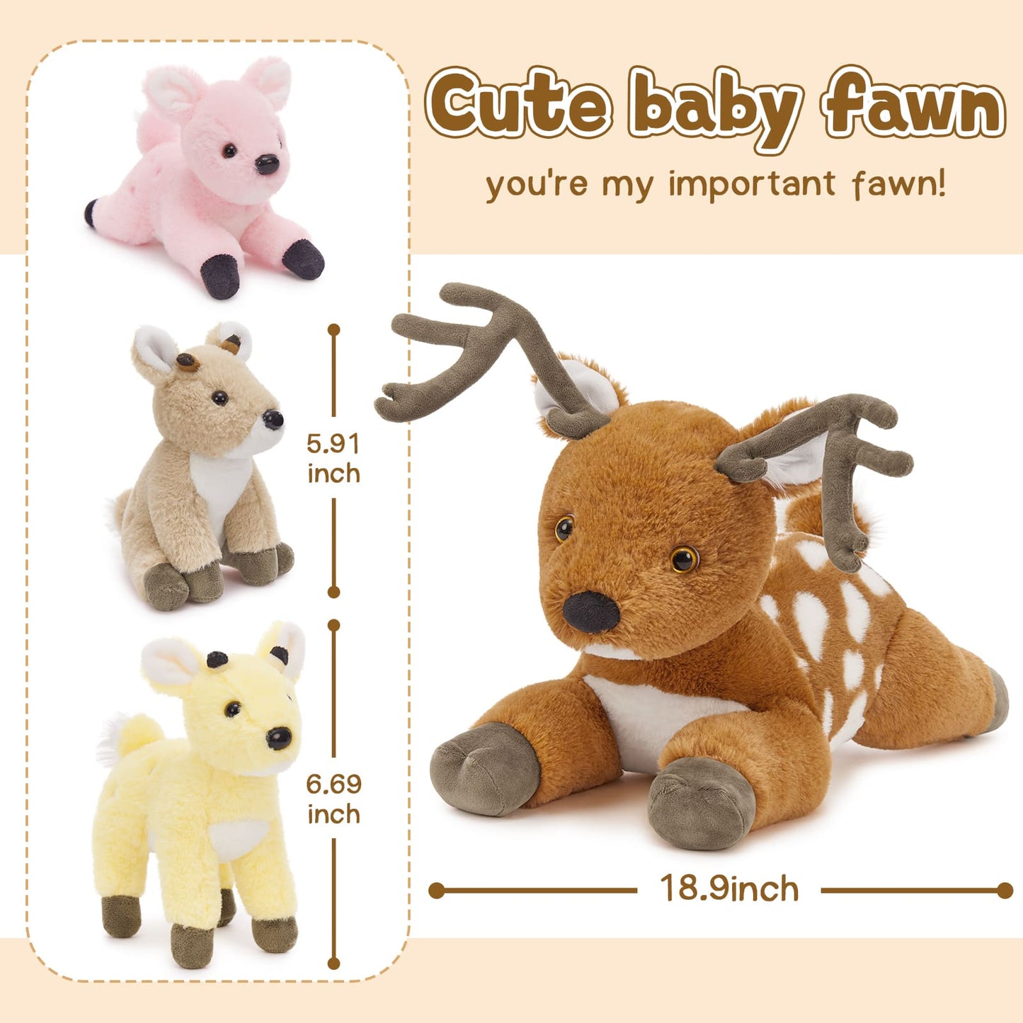 Realistic Sika Deer Stuffed Animals - Deer Plush Toys - Stuffed Animal Babies with Their Mom - Jungle Safari Soft Toys - Cute Party Favors - Birthday Christmas Gift for Children