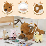 Realistic Sika Deer Stuffed Animals - Deer Plush Toys - Stuffed Animal Babies with Their Mom - Jungle Safari Soft Toys - Cute Party Favors - Birthday Christmas Gift for Children