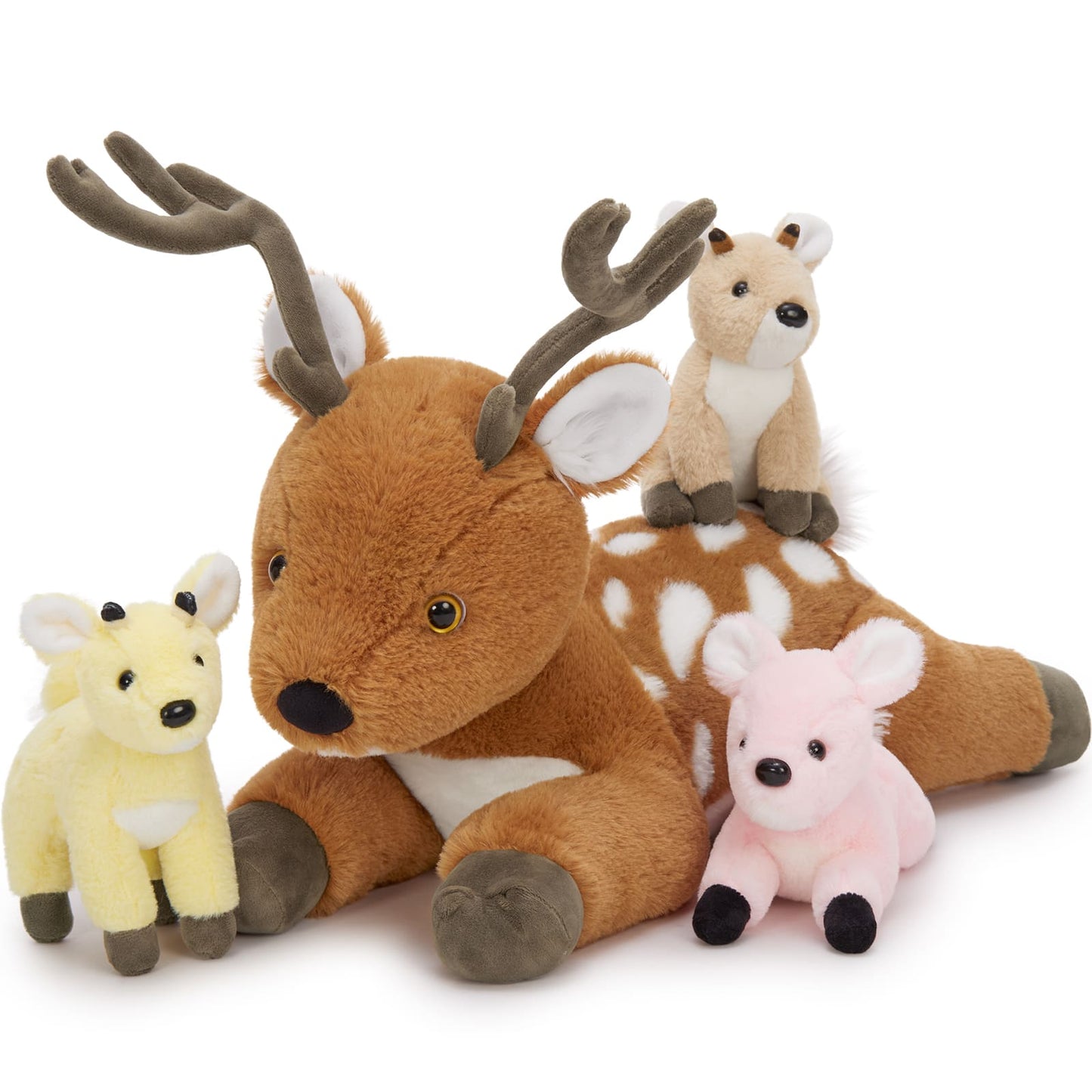 Realistic Sika Deer Stuffed Animals - Deer Plush Toys - Stuffed Animal Babies with Their Mom - Jungle Safari Soft Toys - Cute Party Favors - Birthday Christmas Gift for Children
