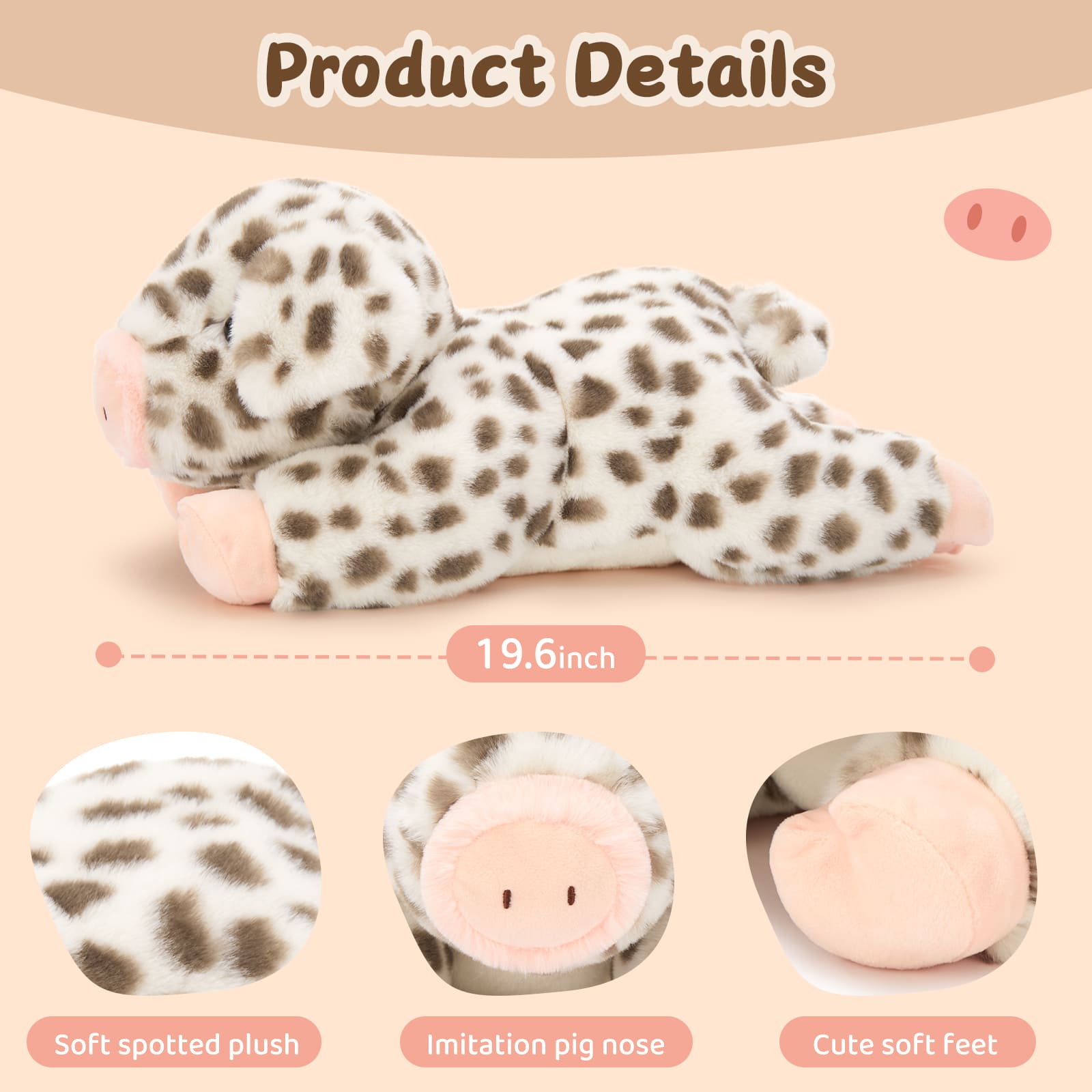 4 Pcs Lifelike Spotted Pig Stuffed Animals, 19.6 Inches