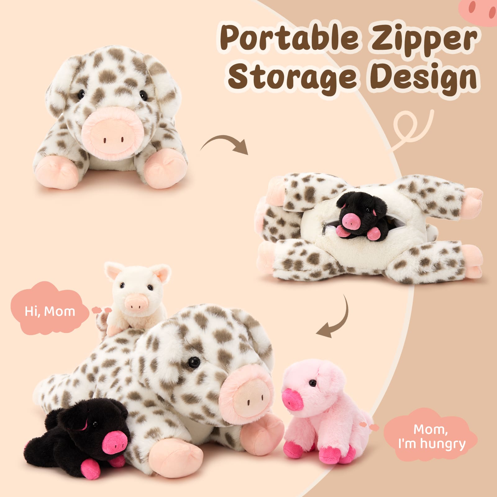 4 Pcs Lifelike Spotted Pig Stuffed Animals, 19.6 Inches
